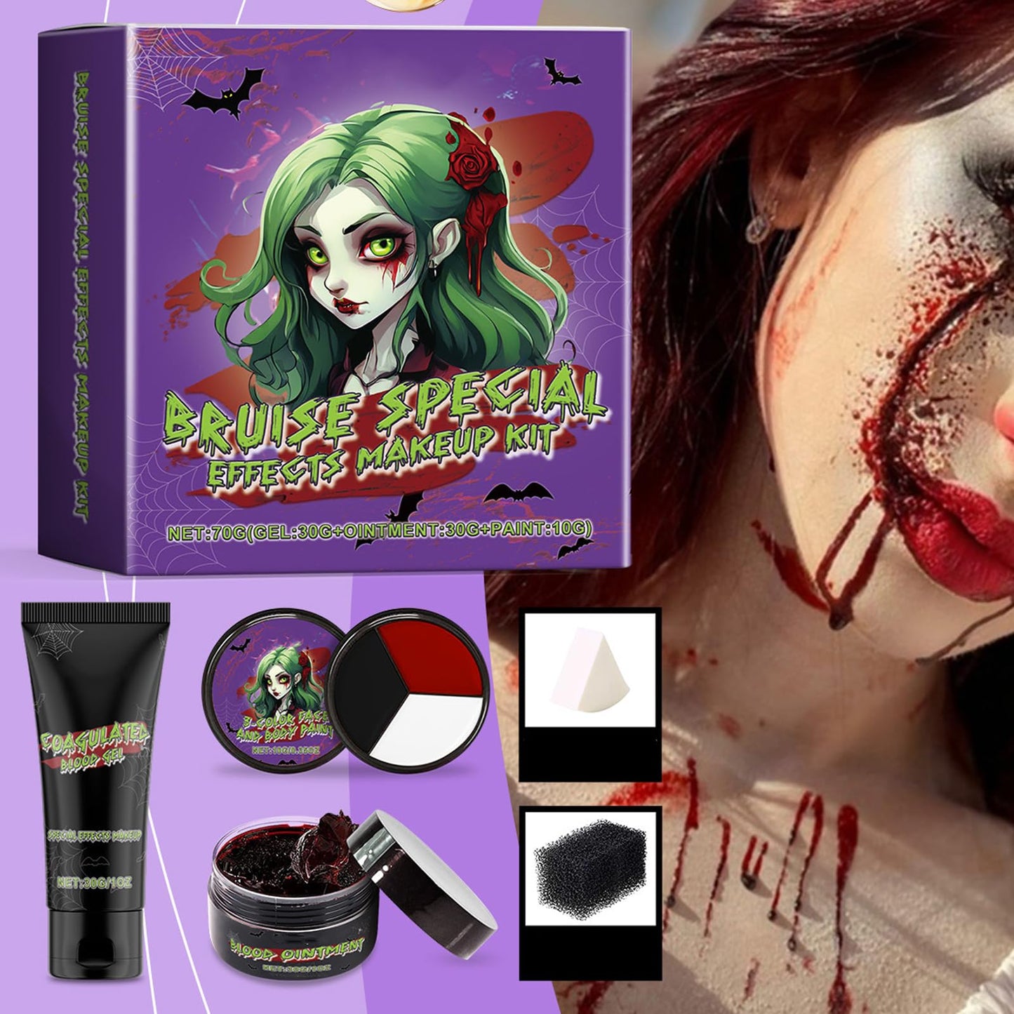 Halloween Makeup, Bloody Wound Festive Horror Halloween Makeup Kit, Washable Fake Blood Zombie Zombie Role-Playing, for Facial And Body Painting Beauty & Personal Care FINLALO