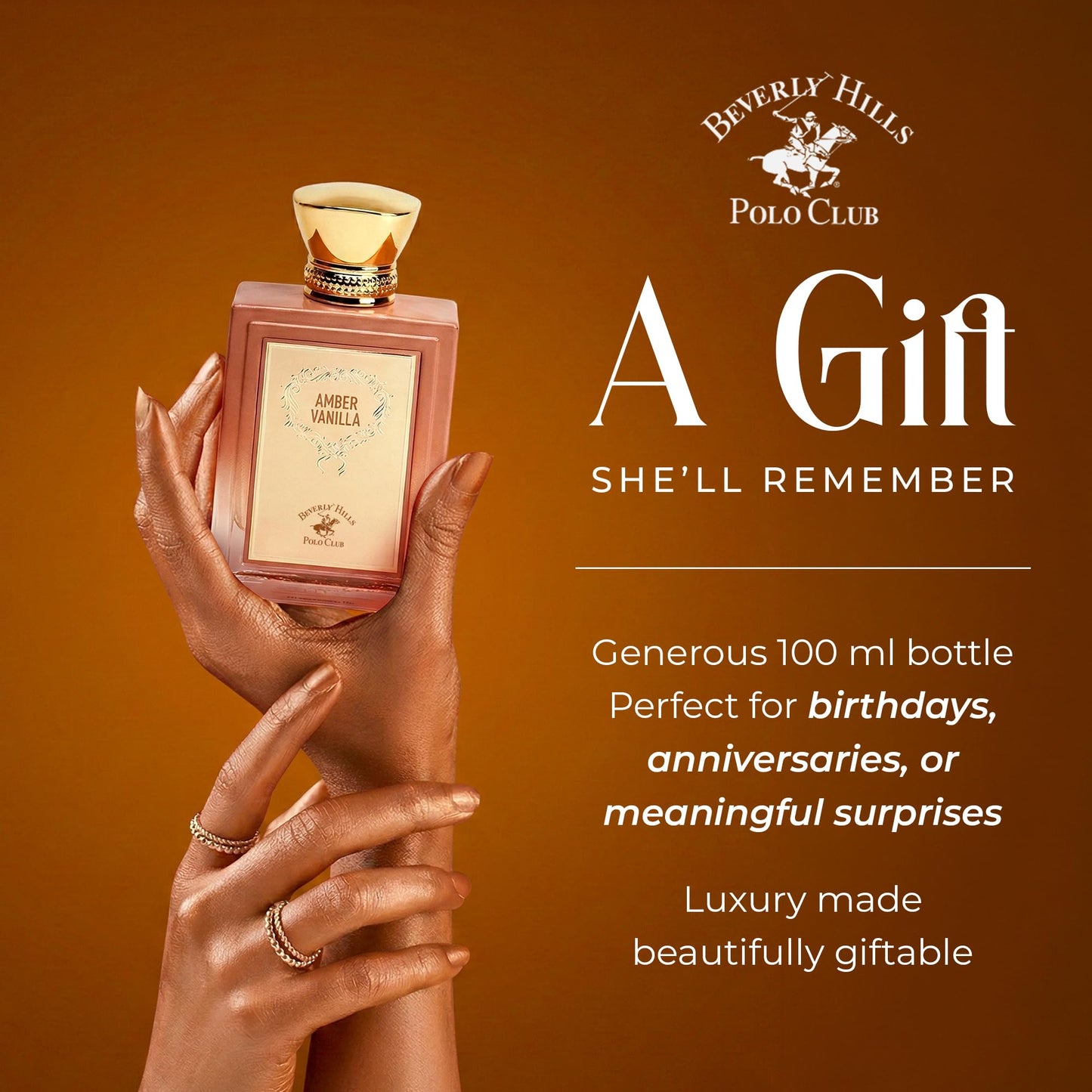 Beverly Hills Polo Club Amber Vanilla Eau de Parfum for Women | Luxurious Floral Amber Gourmand Fragrance | Creamy Vanilla, Warm Amber & Praline | Beauty & Personal Care Beverly Hills Polo Club
