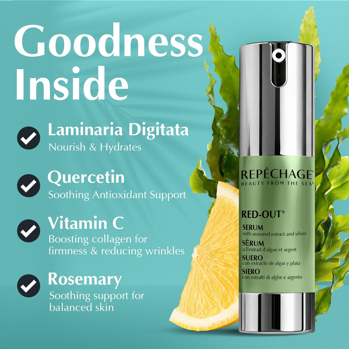 Repechage Red-Out Serum with Seaweed Extract, Silver & Hyaluronic Acid - Cooling, Lightweight Hydration Serum Moisturizer for Sensitive Skin