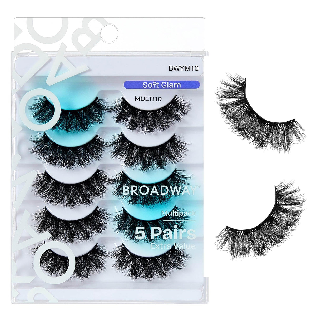 Broadway False Lashes Multipack, Faux Mink Wispy Volume Strip Eyelashes, Natural Look for Daily & Glam Wear, 5 Pairs Fluffy & Lightweight Cat Eye