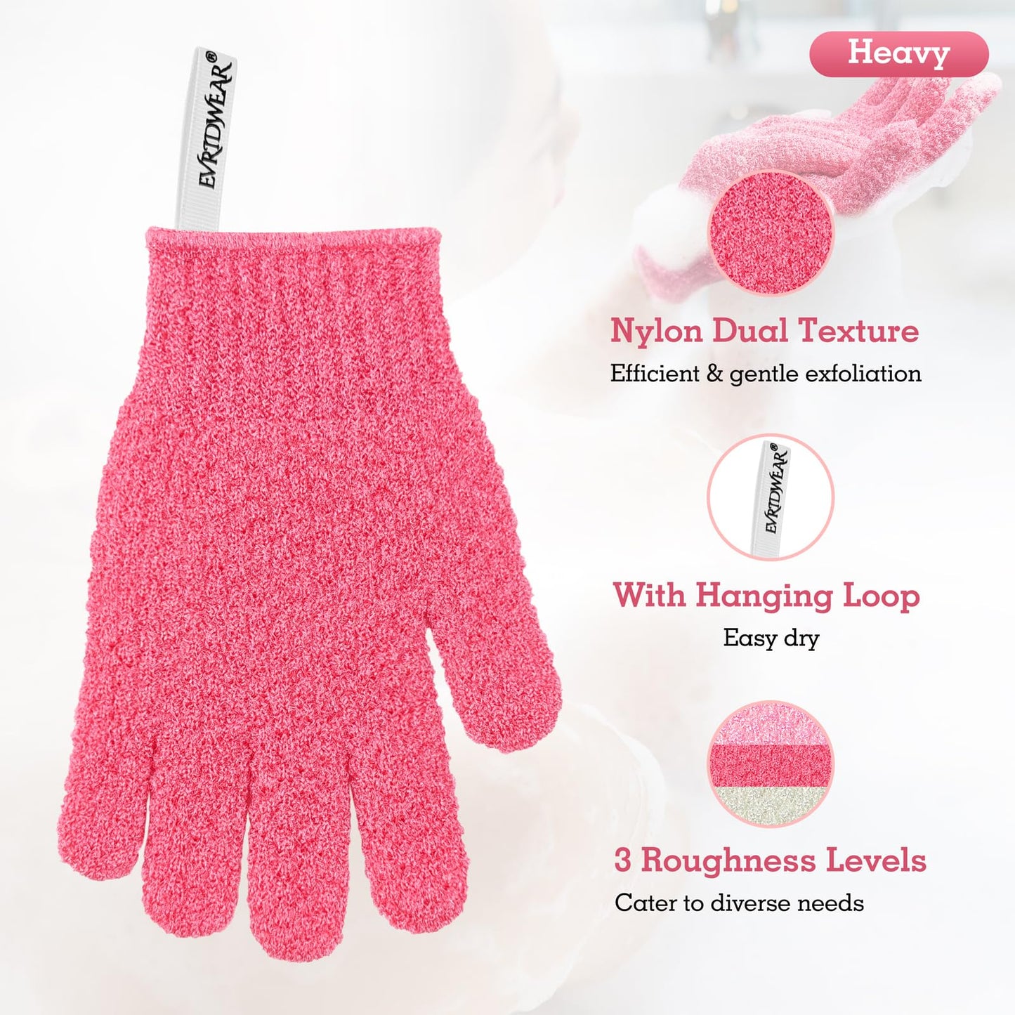 Evridwear Exfoliating Glove Shower Gloves Exfoliate Dead Skin for Dry Sensitive Skin No Irritation with Hanging Loop Beauty & Personal Care Evridwear