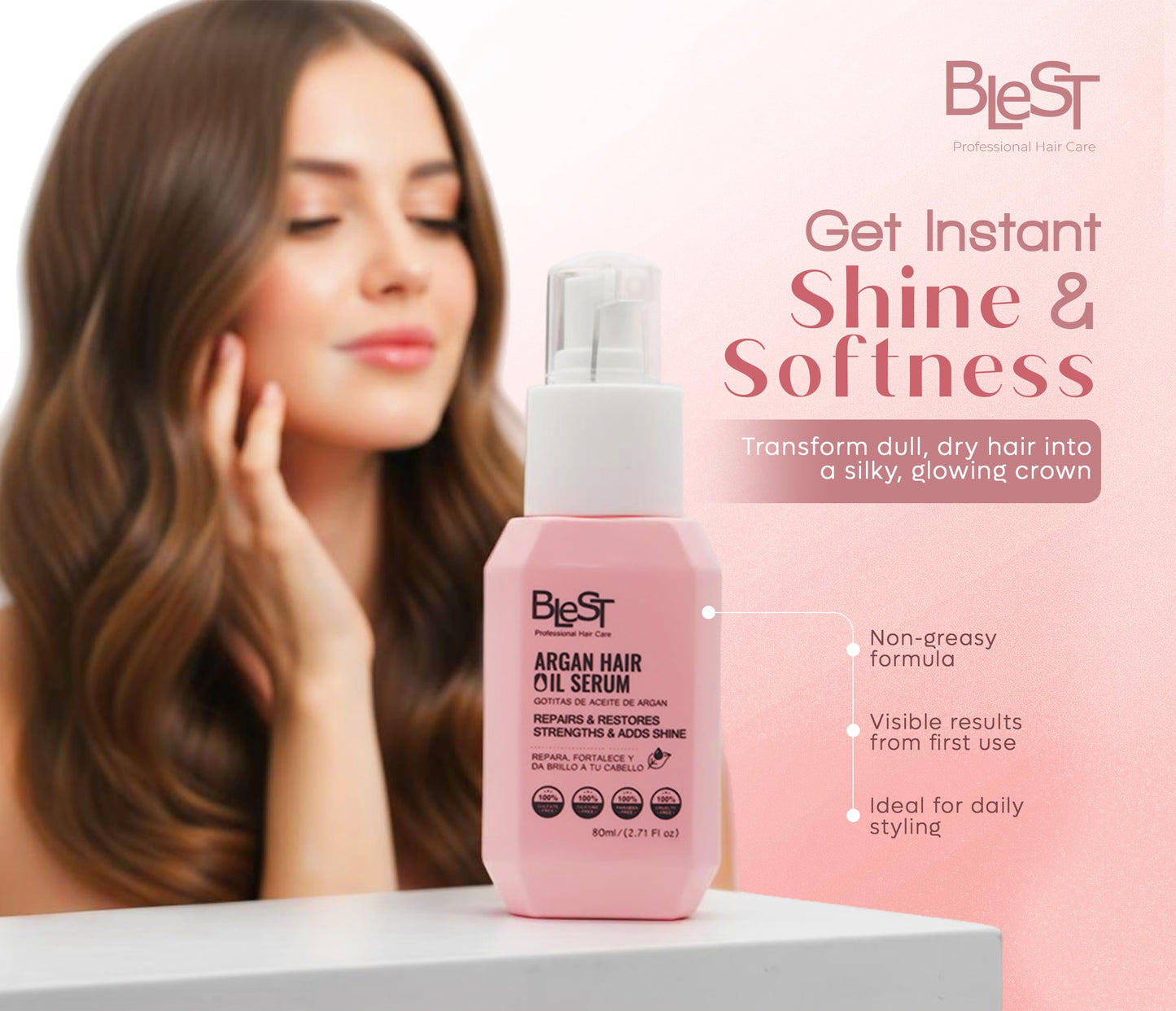BLEST PROFESSIONAL Argan Hair Oil Serum - Lightweight Nourishing Treatment with Organic Argan Oil for Hair Growth, Shine & Repair - Deep Moisturizing Beauty & Personal Care BLEST PROFESSIONAL HAIR CARE