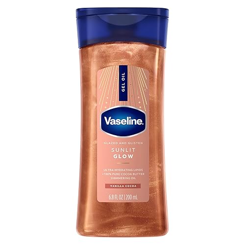 Vaseline Glazed and Glisten Sunlit Glow Body Gel Oil Vanilla Cocoa Shimmering with Ultra-Hydrating Lipids and 100% Pure Cocoa Butter, 6.8 Oz Beauty & Personal Care Vaseline