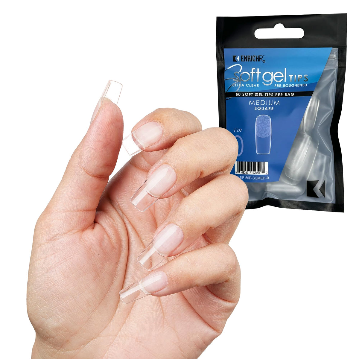 Soft Gel Tips Ultra Clear Pre-Roughened 550 pcs (Medium Square)