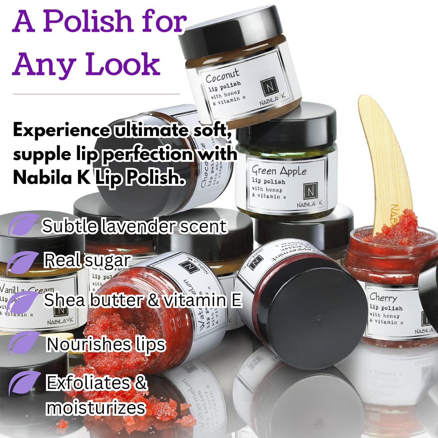 Nabila K Lavender Lip Polish for Women & Men - Natural Sugar Exfoliator with Organic Lavender, Shea Butter & Vitamin E, Hydrating, Cruelty-Free, Made Beauty and Personal Care Nabila K