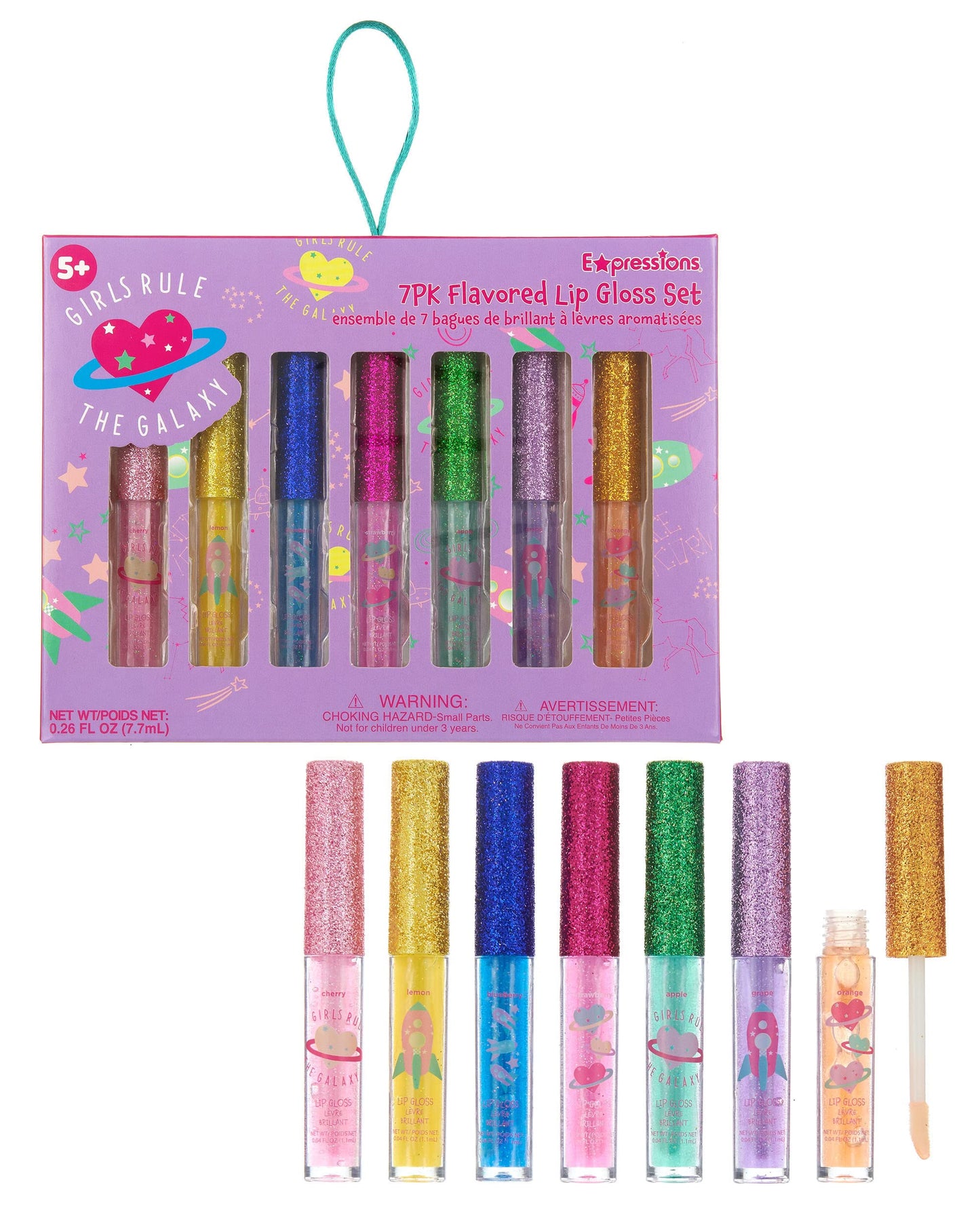 EXPRESSIONS 7pc Girls Rule The Galaxy Lip Gloss Collection For Girls Teens & Women, Flavored Lip Gloss Glitter Lip Kit Party Favors Beauty & Personal Care EXPRESSIONS