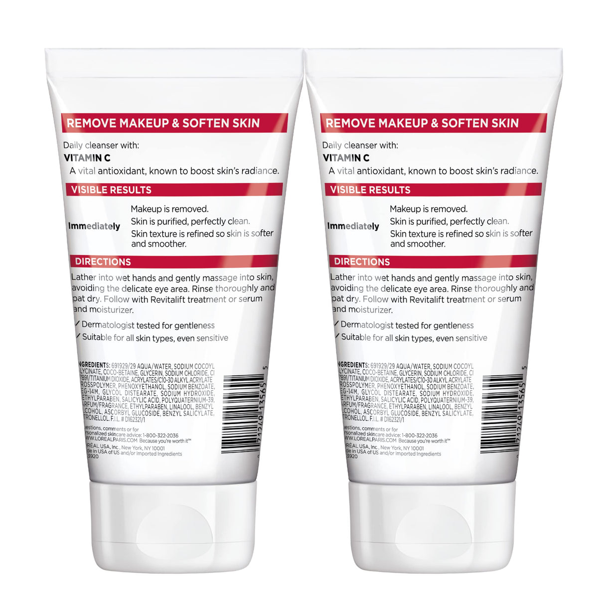L'Oreal Paris Revitalift Daily Cream Cleanser, Gentle Makeup Remover Face Wash with Vitamin C 5 fl. oz (Pack of 2) Beauty & Personal Care L'Oreal Paris