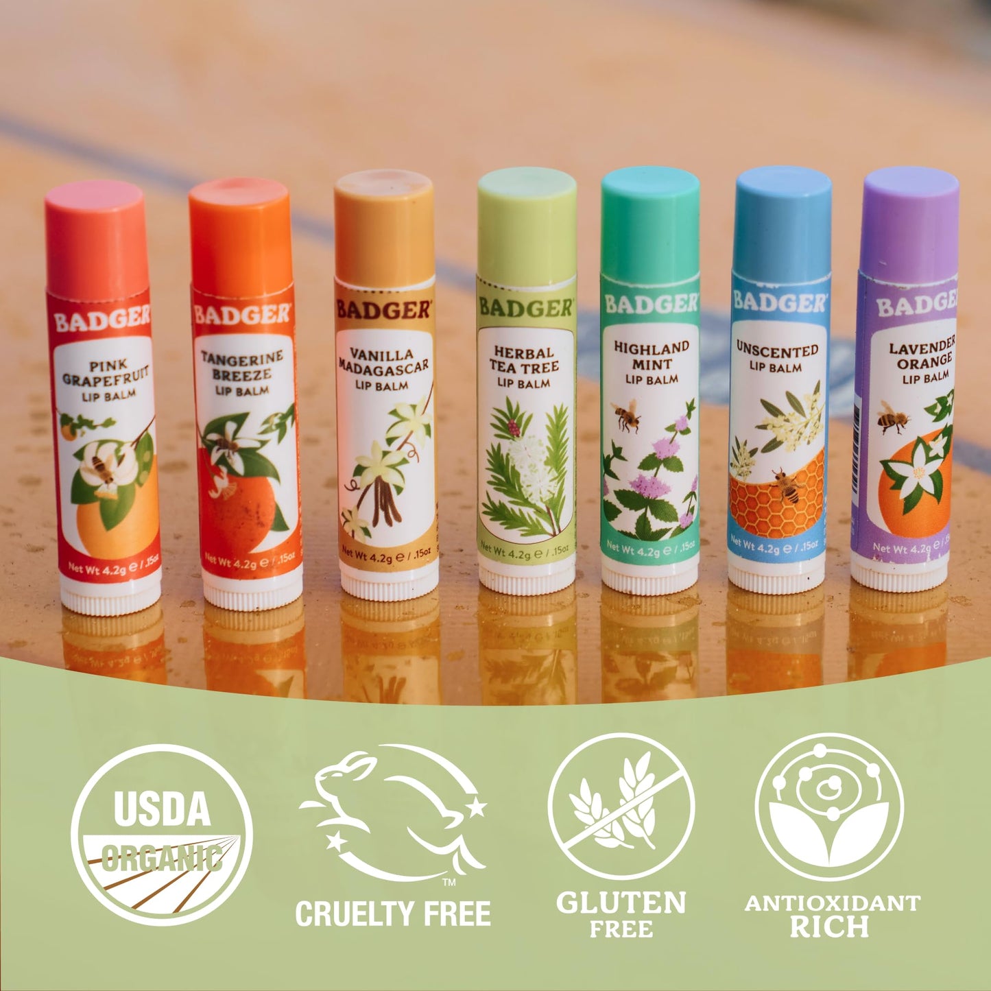 Badger Tea Tree Classic Lip Balm, 100% Organic Lip Balm, Moisturizing Herbal Lip Care w/Light Silky Texture, Soothing & Refreshing Lip Care Beauty and Personal Care Badger