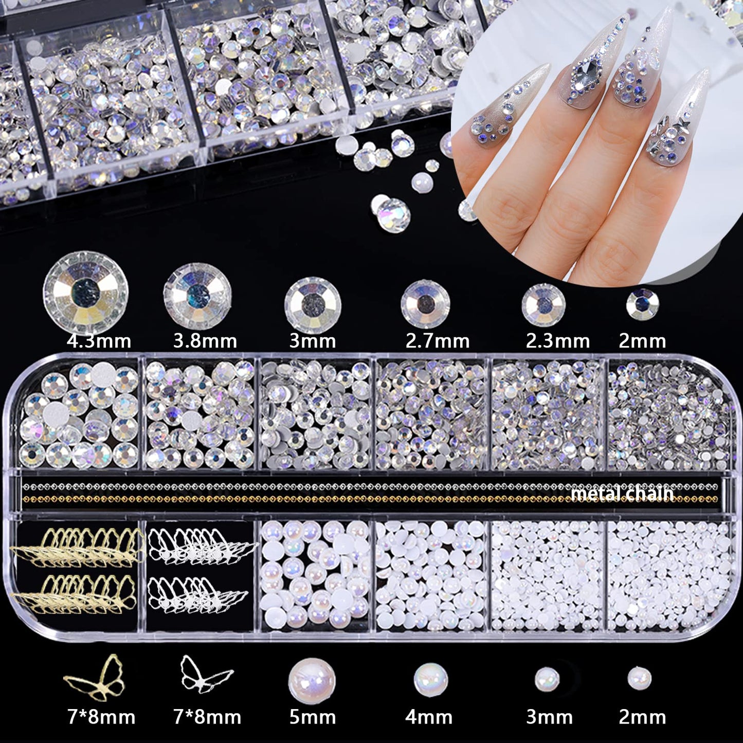 3D Acrylic Butterfly White Flowers Bear Nails Charms Cute Nail Charms Mixed Starry Crystal Nail Rhinestones Multi Sizes Crystal Gems Stones for Nail Beauty & Personal Care CESUSME