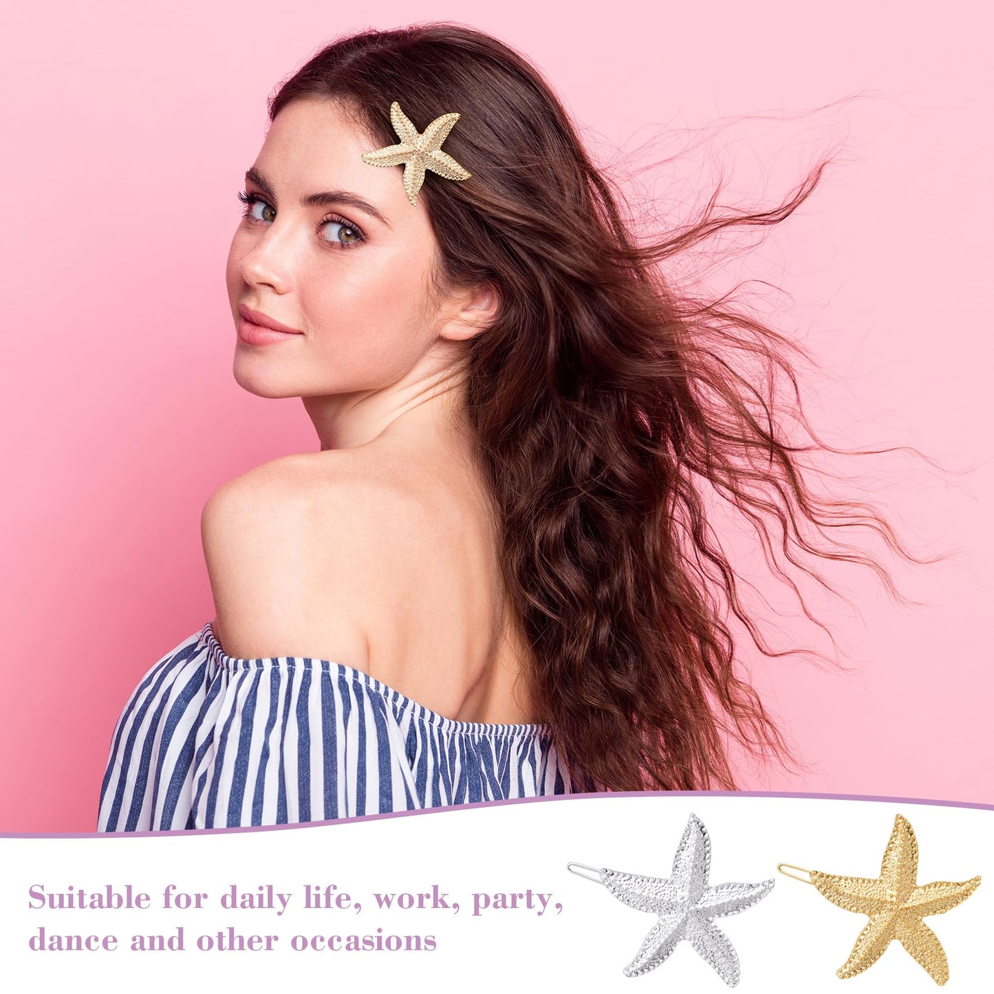 HINZIC 6PCS Starfish Hair Clips, Mermaid Sea Star Ponytail Holder Gold Silver Glitter Bangs Side Barrettes Hair Accessories for Women Halloween Beauty & Personal Care HINZIC