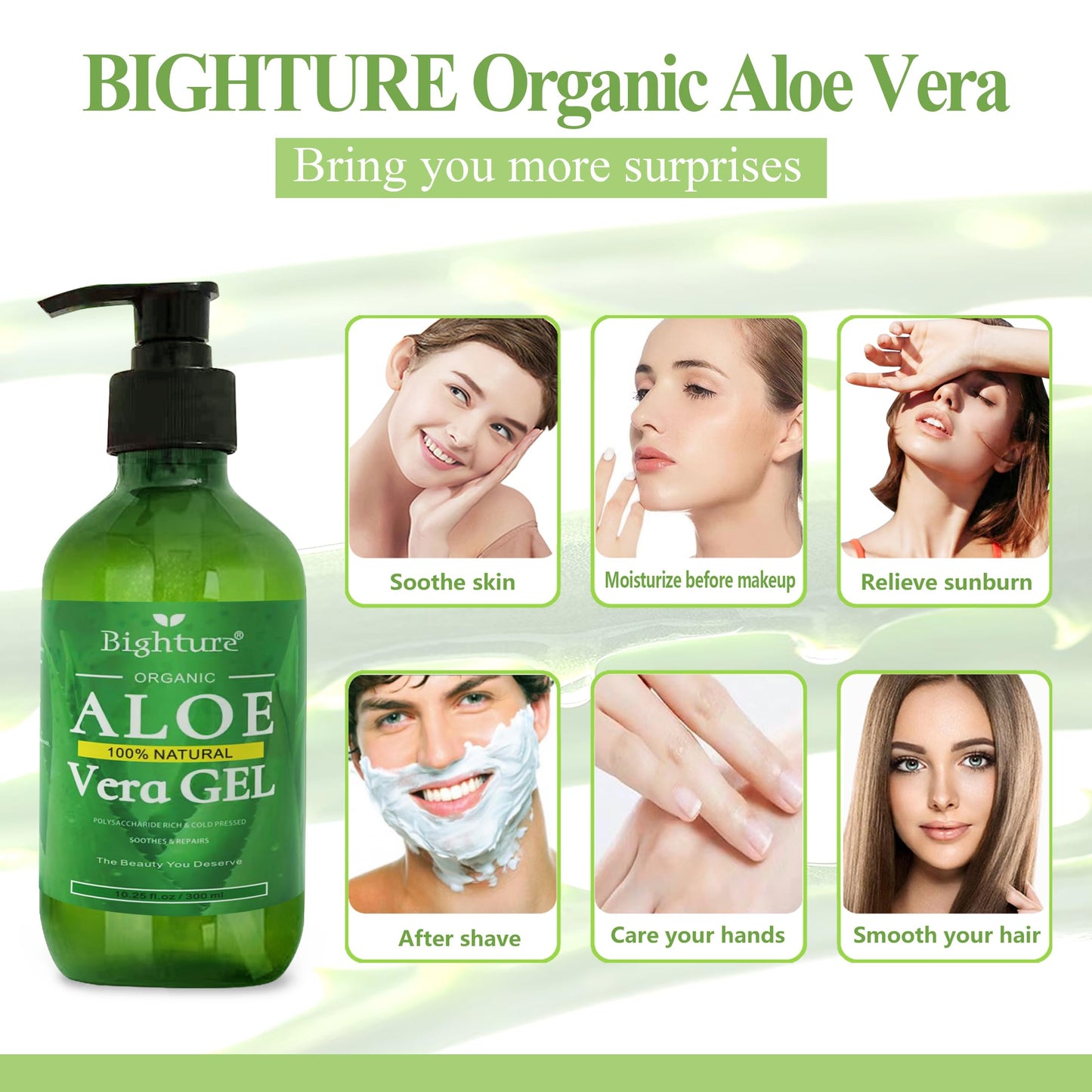 BIGHTURE Aloe Vera Gel, 100% Aloe Vera from Freshly Cut Aloe Leaves, Skin Care for Deeply & Rapidly Soothing, Firming, After Shave, Sunburn Relieve Beauty & Personal Care BIGHTURE