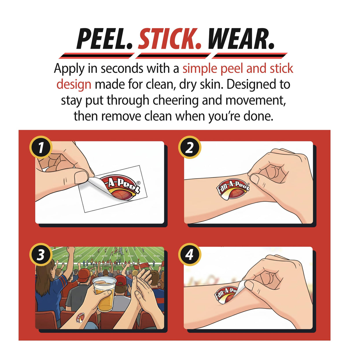 Fan-A-Peel Nebraska Waterless Temporary Tattoos - Hypoallergenic Peel and Stick Waterproof Temporary Tattoos - Officially Licensed
