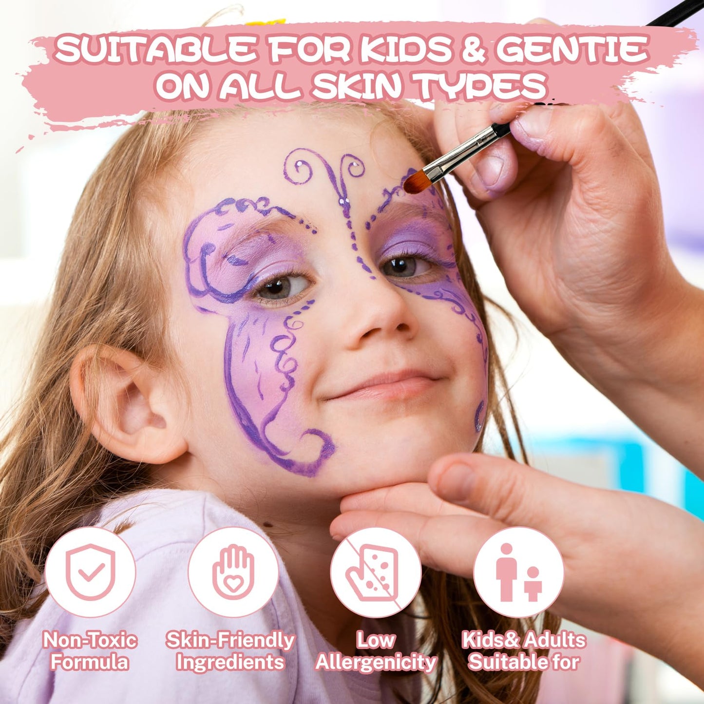 KNLDEFV 42 Color Kids Face Painting Kit, Non Toxic Water Activated Face Paint Palette with Stencils, Brush, Sparkle Gems. Perfect for Birthday Beauty & Personal Care KNLDEFV