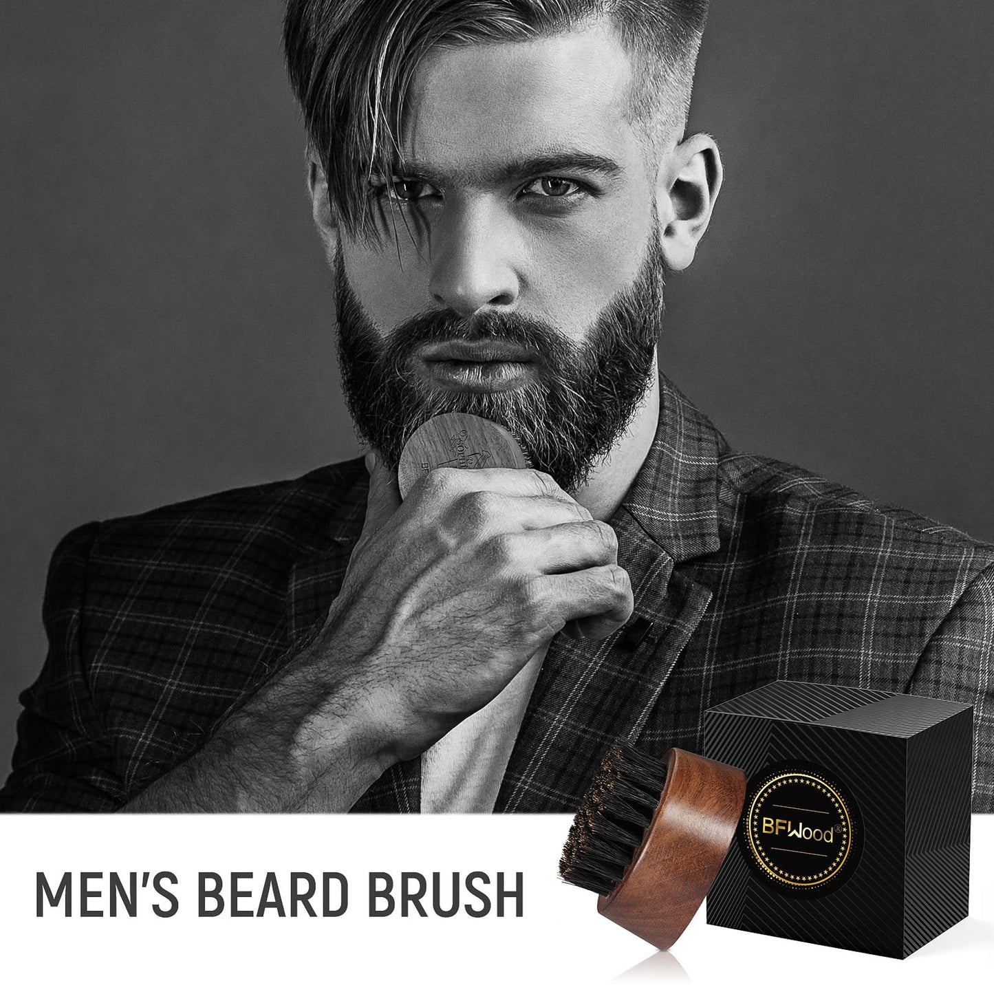 BFWood Beard Brush for Men - Boar Bristles Small and Round - Black Walnut Wood Beauty & Personal Care BFWood