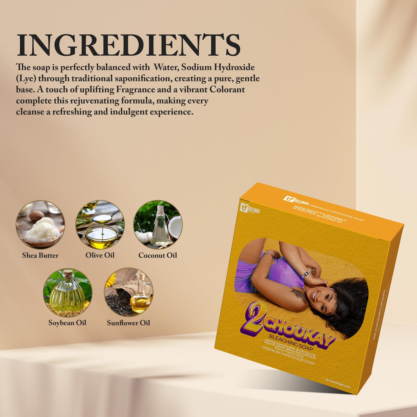 BLONDELIGHT 2Choukay Soap - Hydrating & Nourishing Face & Body Bar with Shea Butter, Coconut Oil & Olive Oil - Gentle Cleansing Soap for All Skin Beauty & Personal Care BLONDELIGHT