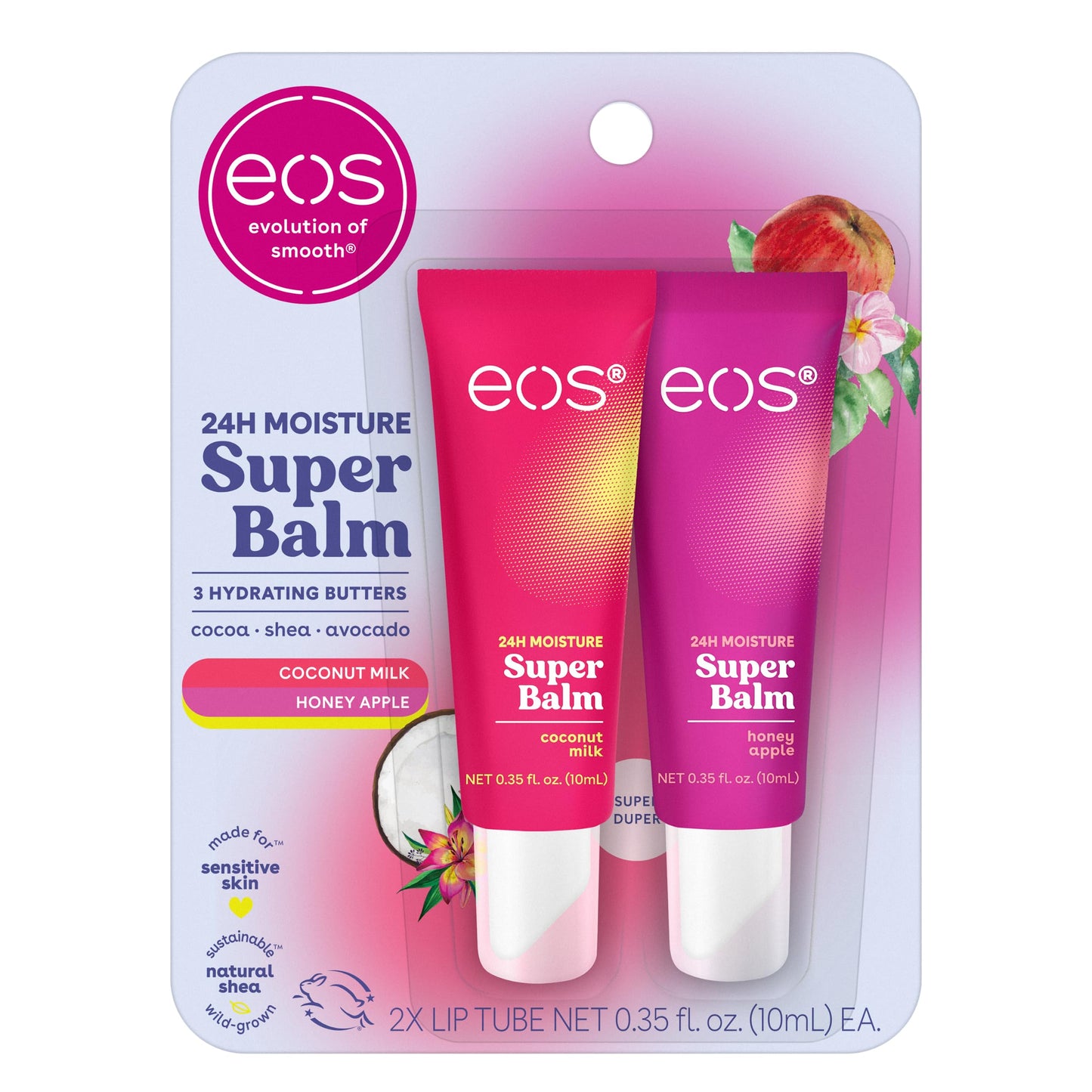 eos 24H Moisture Super Balm - Coconut Milk & Honey Apple, Day or Night Lip Treatment, Made for Sensitive Skin, Lip Balms & Moisturizers, 0.35 fl oz Beauty & Personal Care eos