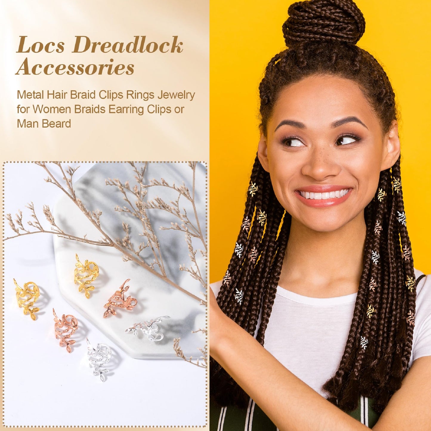 CustomyLife 150pcs Leaf Hair Jewelry for Dreadlock, Non-Faded Metal Braid Hair Beads, Locs Hair Cuff Clip Ring Charm Accessories for Earring Necklace Beauty & Personal Care CustomyLife