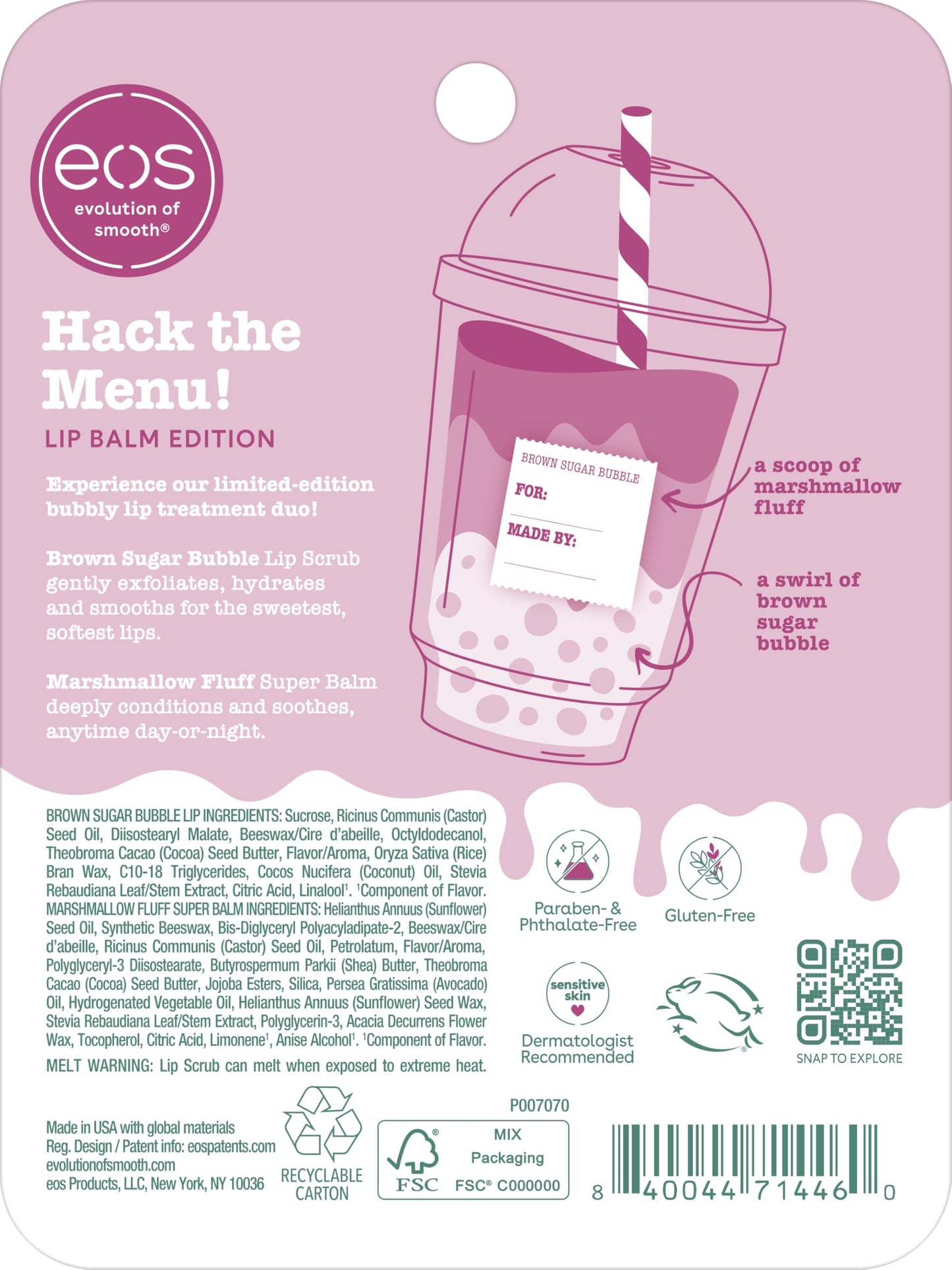 eos Flavor Lab Secret Menu Gift Set - Brown Sugar Boba Lip Scrub Exfoliator & 24H Moisture Super Balm, Limited-Edition Lip Treatment, Nourishing Beauty & Personal Care eos