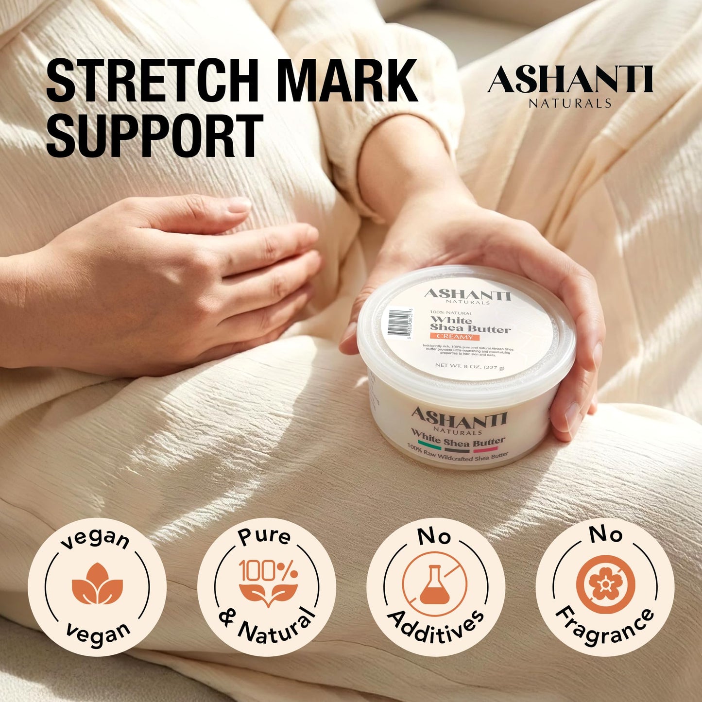 Ashanti Naturals White Raw Shea Butter | Unrefined African Shea Butter | Creamy Moisturizer for Easy Application - 8 oz Beauty & Personal Care Ashanti Naturals