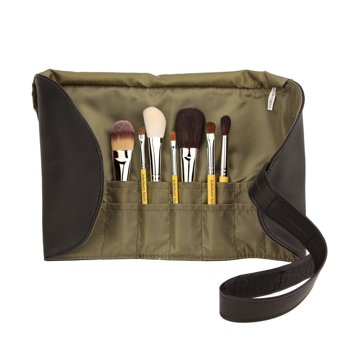 Bdellium Tools Professional Makeup Travel Line Basic 7pc. Brush Set with Roll-Up Pouch