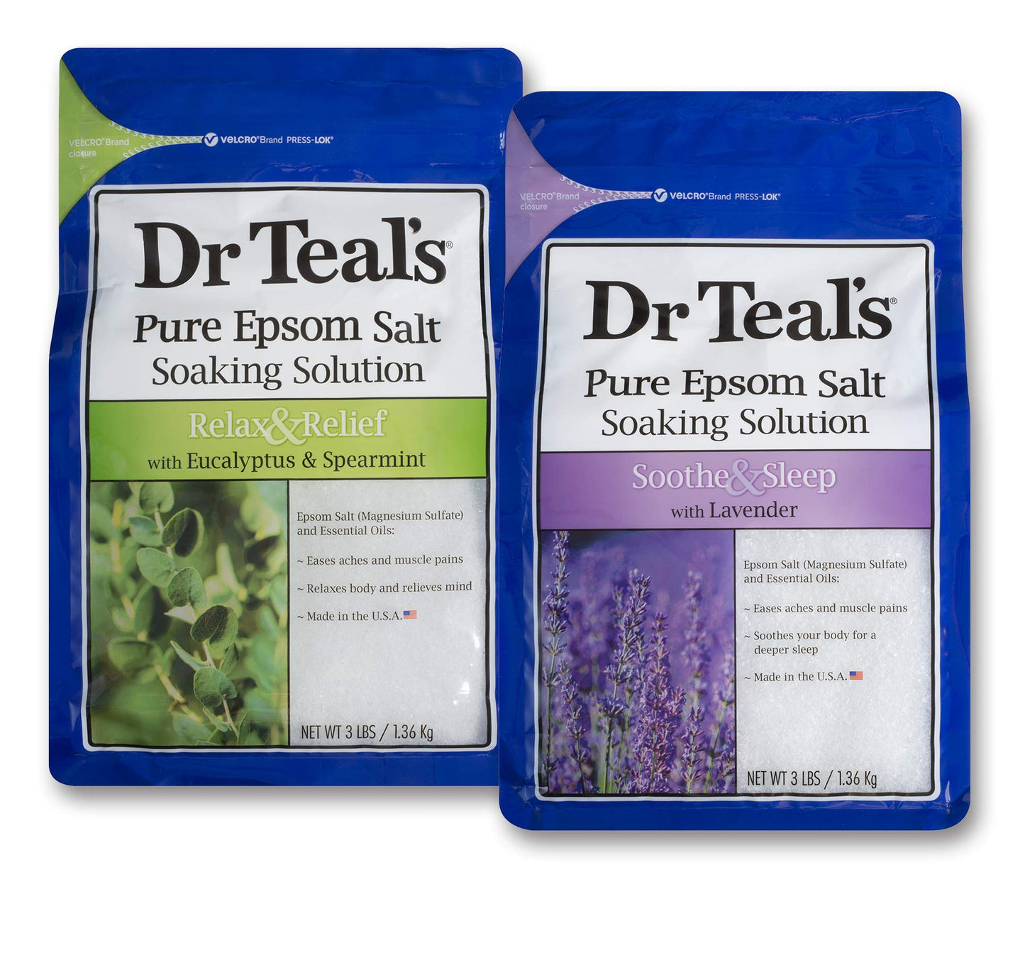 Dr Teal's Epsom Salt Bath Soaking Solution, Eucalyptus and Lavender, 2 Count, 3lb Bags - 6lbs Total Beauty and Personal Care Dr Teal's