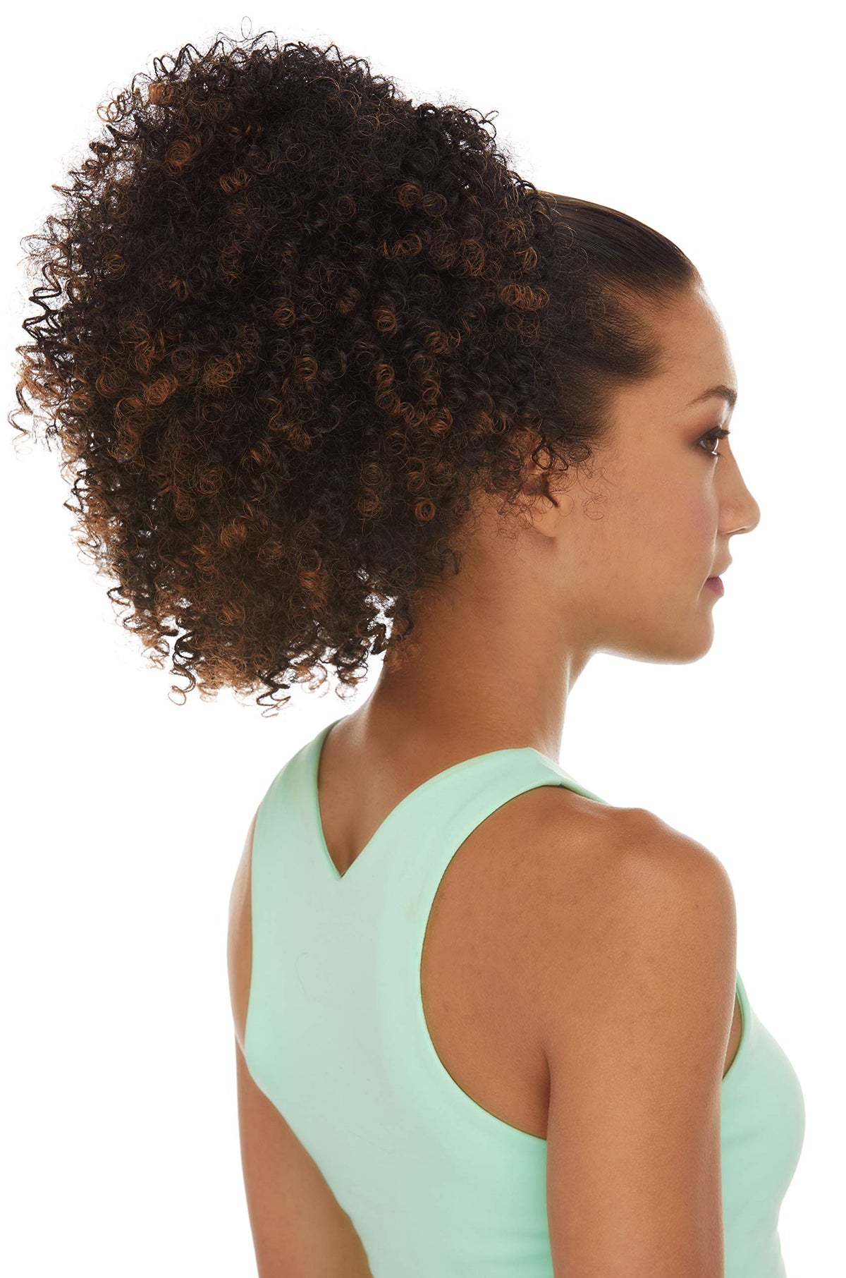 Glory Drawstring Ponytail Color T1B/30 Off Black w/Lt Auburn Tips - Sepia Wigs Tight Spiral Curls Wrap Around Fun Bun Updo Synthetic African American