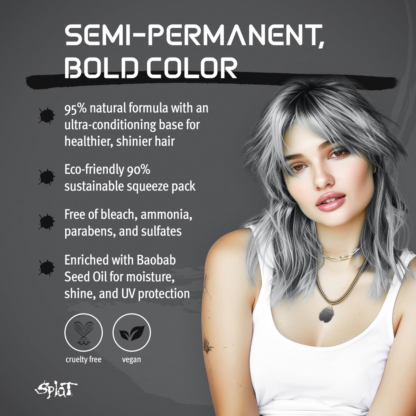 Splat Naturals Semi-Permanent Hair Color, Dark Silver, 6 fl. oz., 95% Natural Hair Dye Formula Lasts Up to 30 Washes, Vegan & Cruelty-Free Beauty & Personal Care Splat