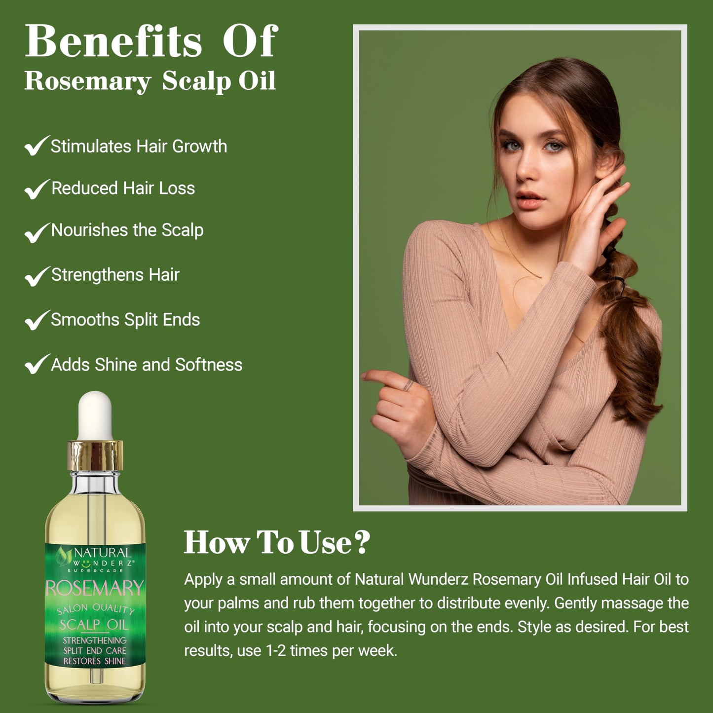Natural Wunderz Rosemary Hair Oil, Supports Hair Growth, Thickening Serum and Strengthening Split End Case for Dry and Damaged Hair, Sulfate Free Beauty & Personal Care Natural Wunderz