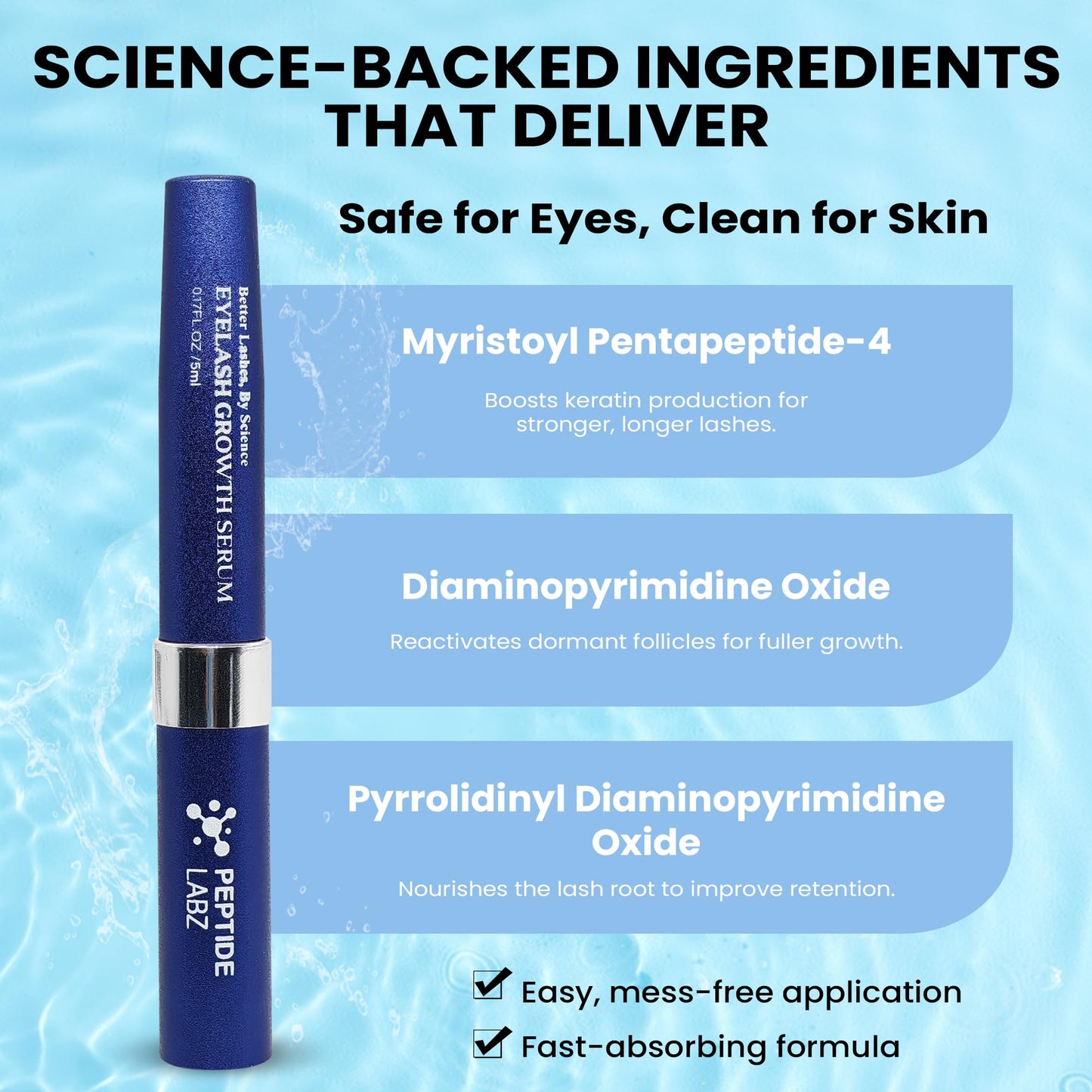 Eyelash Growth Serum - Myristoyl Pentapeptide-4, Diaminopyrimidine Oxide - Boosts Lash Length, Density & Strength - Supports Fuller, Thicker Eyelashes Beauty & Personal Care PeptideLabz