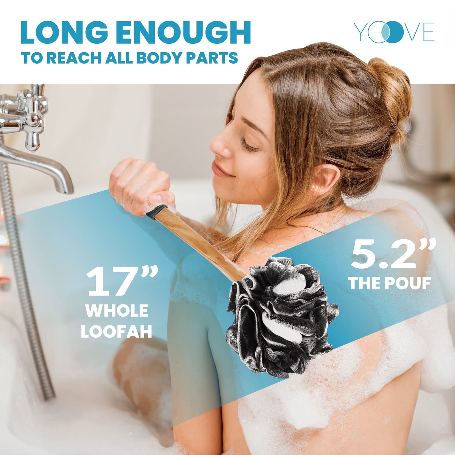 Bamboo Charcoal Infused Back Scrubber - Loofah with Handle | Exfoliating Shower Loofah for Men & Women - Features 1 Loofah on a Stick, 1 Loofa Pouf Beauty & Personal Care Yoove