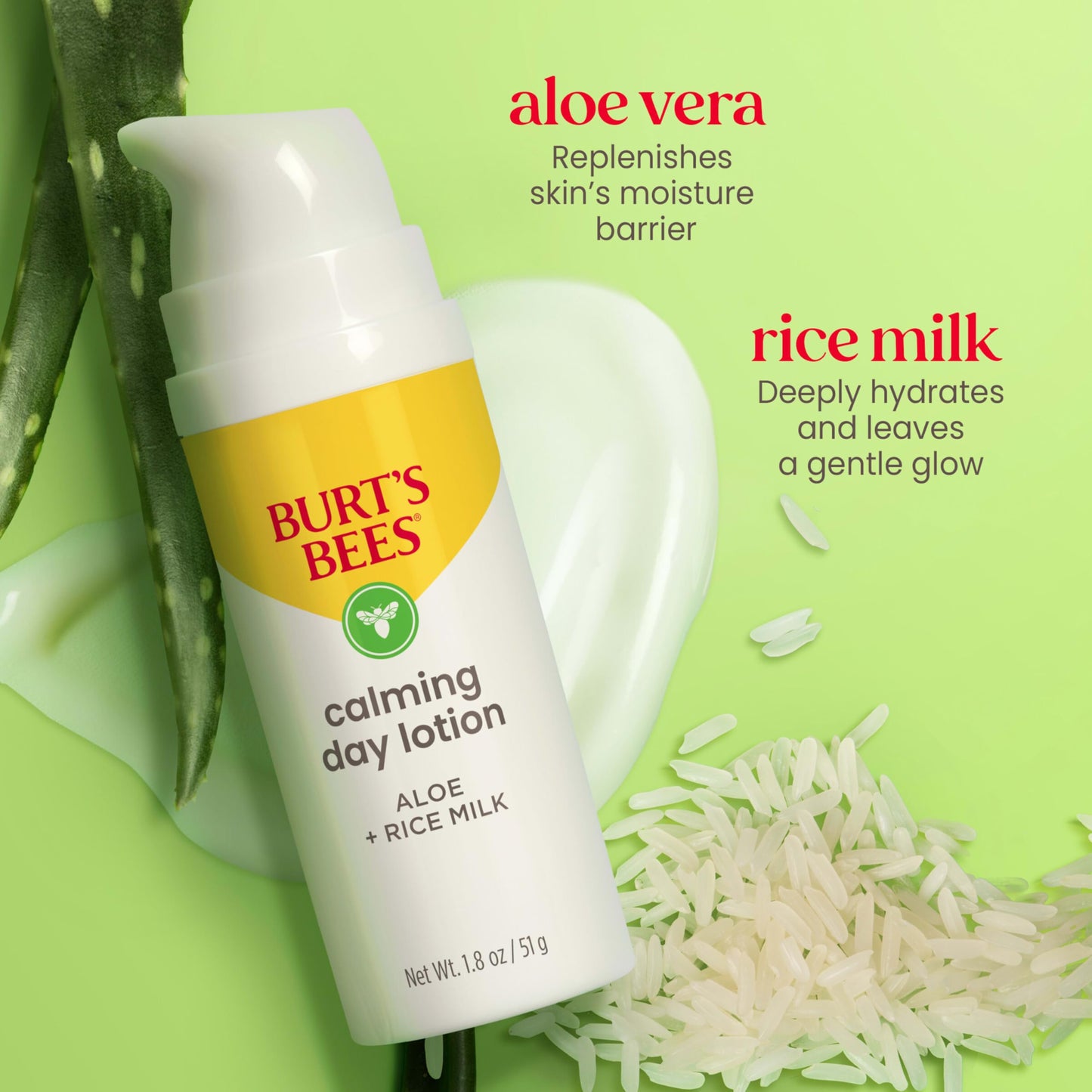 Burt's Bees Calming Day Face Lotion With Aloe and Rice Milk, Soothing Face Lotion for Sensitive Skin, 98.9 Percent Natural Origin Skin Care, 1.8 oz Beauty & Personal Care Burt's Bees