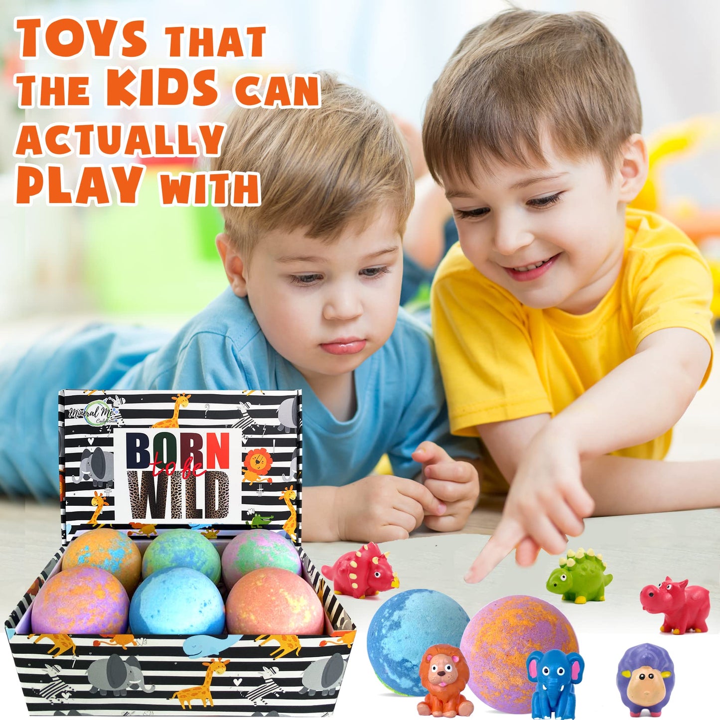 Bath Bombs for Kids with Toys Inside - Organic Bubble Bath Fizzies with Jungle Animal Toys. Gentle and Kids Friendly Spa Bath Balls, Bath Fizz Balls Beauty and Personal Care Mineral Me California