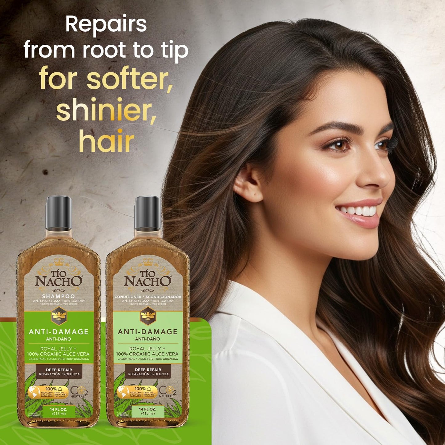 Tio Nacho Anti-Damage Shampoo & Conditioner Set with Aloe Vera & Royal Jelly, Deep Repair for Dry, Damaged Hair, Split Ends & Breakage Beauty & Personal Care Tio Nacho
