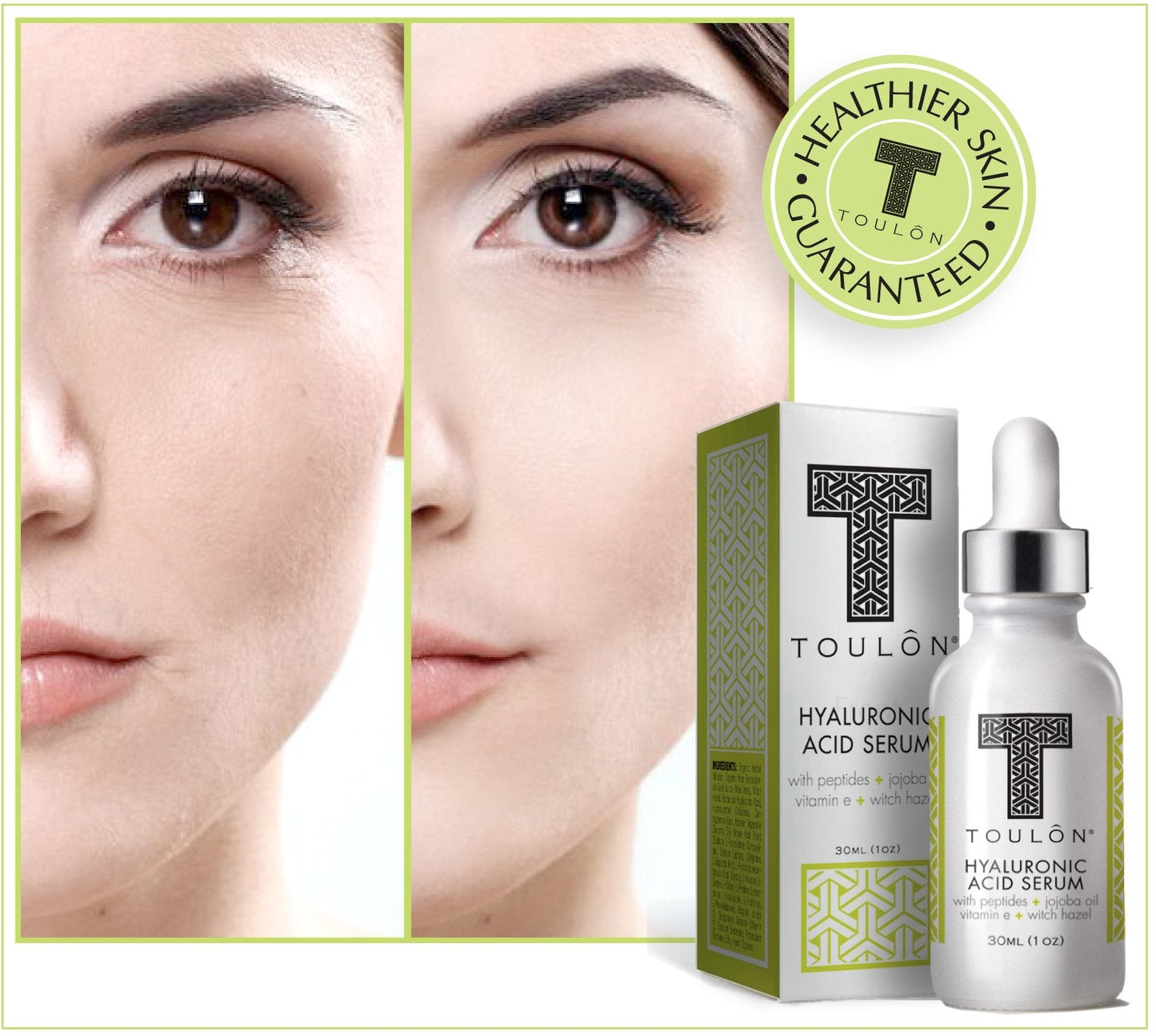 Organic Hyaluronic Acid Serum for Face with Natural Peptides, Pure Jojoba Oil, Vitamin E & Witch Hazel; Best to Build Collagen & Reduce Wrinkles Beauty & Personal Care TOULON