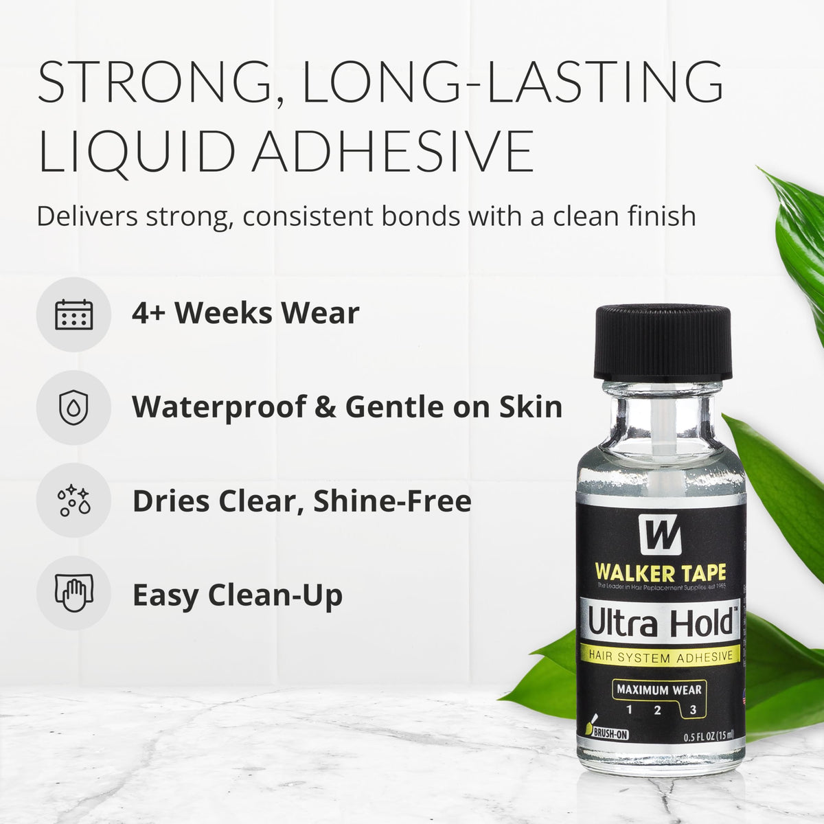 Walker Tape Ultra Hold Brush-On Adhesive 0.5 fl oz, Strong Waterproof Wig Glue for Lace Systems and Tape in Hair Extensions Human Hair, Long Lasting