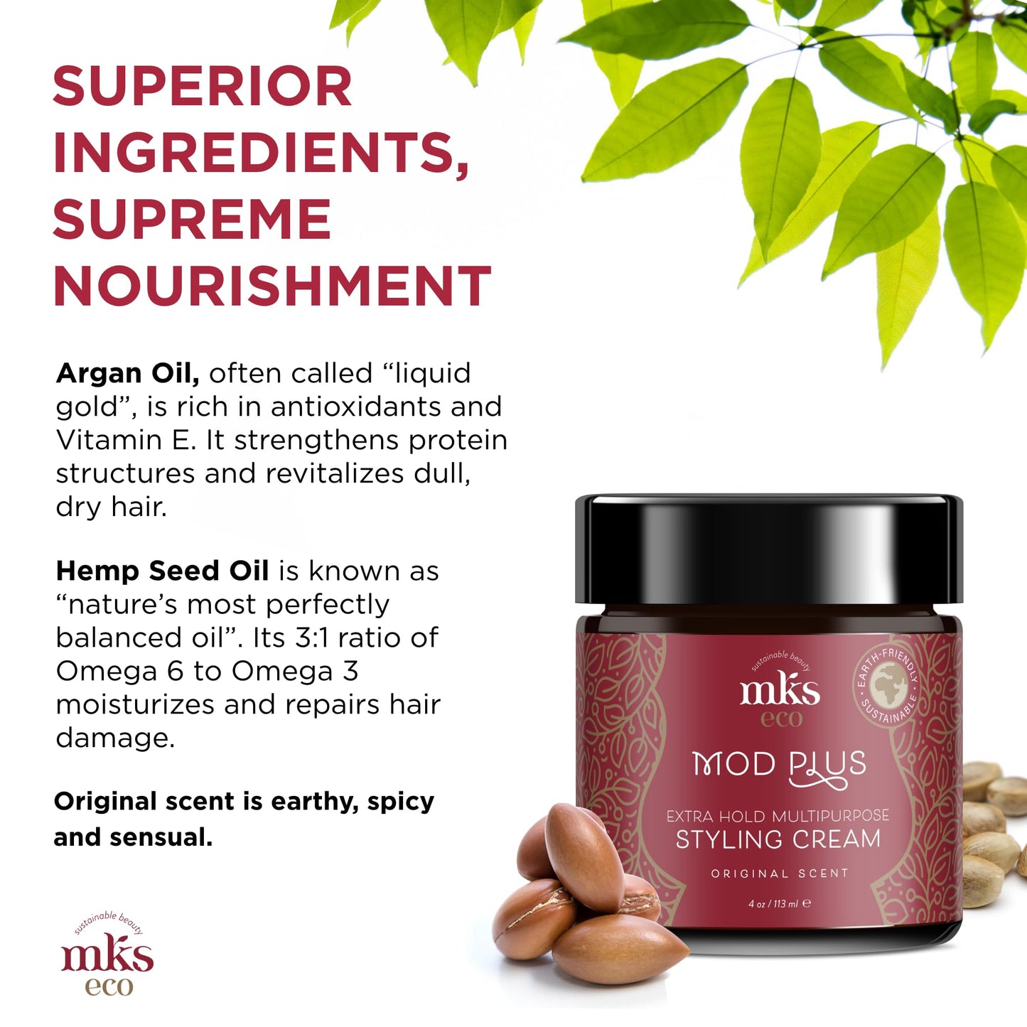 MKS eco Mod Plus, Original Scent - 4 oz - Multipurpose Styling Cream - Hemp Seed Oil, Moroccan Argan Oil - Vegan & Cruelty Free Beauty & Personal Care Earthly Body