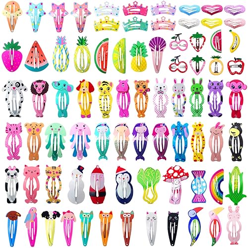 Girls Hair Clips Barrettes, Funtopia 80 Pcs Lovely Animal Fruit Printed Pattern Metal Snap Hair Clips Cartoon Design Hairpins for Kids Teens Pets Beauty & Personal Care Funtopia