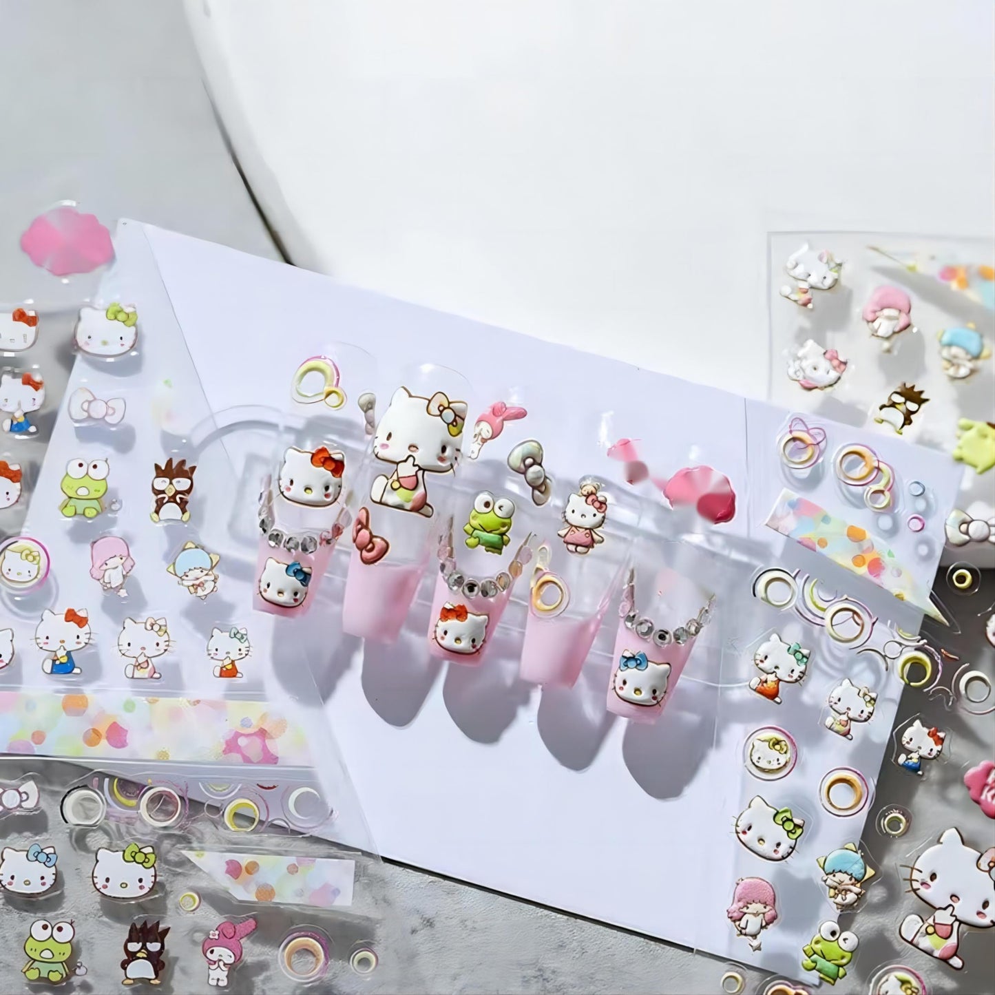 Dedyel Cute Nail Stickers 5D Embossed Cartoon Cat Nail Stickers Kawaii Animal Self-Adhesive Nail Decals for Women Girls Kids Nail Art Decoration Beauty & Personal Care Dedyel