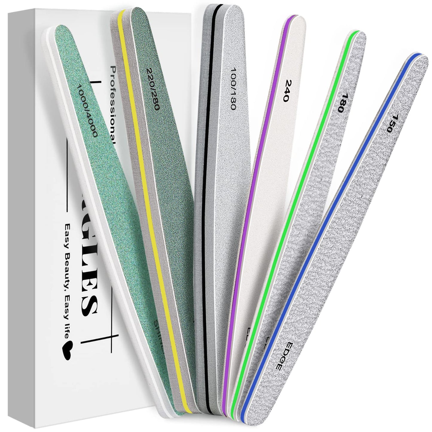 MORGLES Emery Boards Professional Grit Nail File Pack for Acrylic/Natural/Gel Nails (100/150/180/220/240/280/1000/4000 Grit) Beauty & Personal Care MORGLES