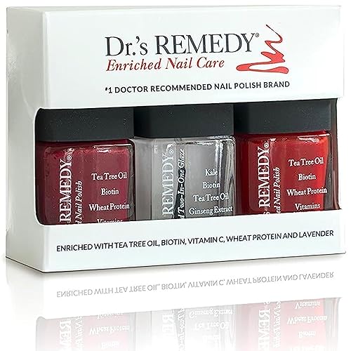 Dr’s Remedy 3 Pack Nail Polish Kit, TOTAL Two-in-One Glaze/BALANCE Brick Red/REMEDY Red - Non Toxic and Organic All Natural Enriched Nail Strengthener Beauty & Personal Care Dr.'s Remedy