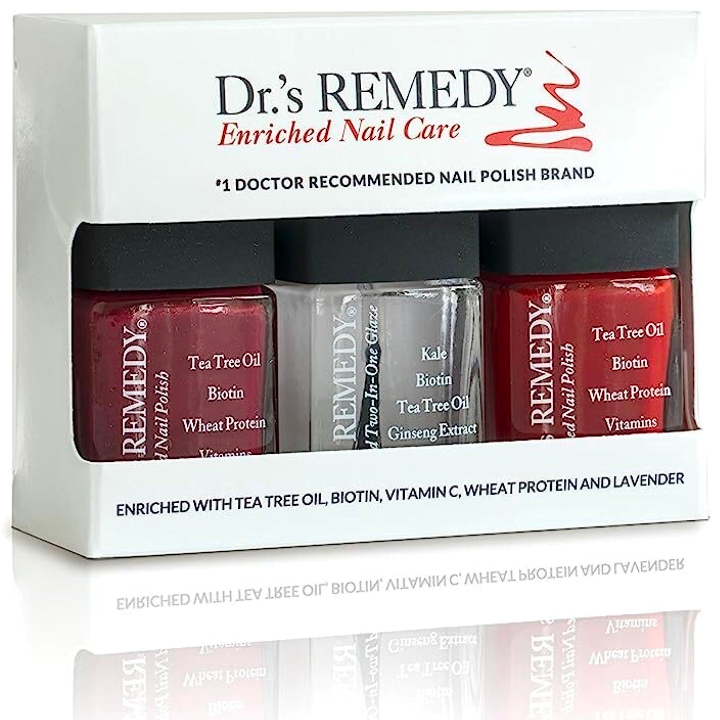 Dr’s Remedy 3 Pack Nail Polish Kit, TOTAL Two-in-One Glaze/BALANCE Brick Red/REMEDY Red - Non Toxic and Organic All Natural Enriched Nail Strengthener Beauty & Personal Care Dr.'s Remedy