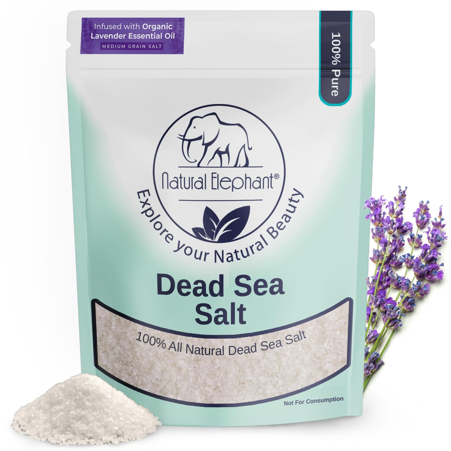 Natural Elephant Dead Sea Lavender Bath Salt Bathing and Foot Soak for Relaxing and Nourishing- 100% Pure with Organic Lavender Essential Oil - Medium Beauty and Personal Care Natural Elephant