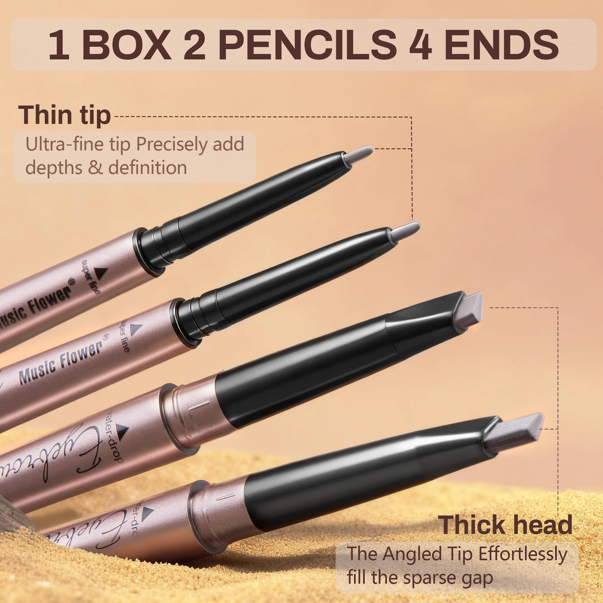 2 Pack Eyebrow Pencil, Waterproof Eyebrow Makeup with Dual Ends, Professional Brow Enhancing Kit with Eyebrow Brush (Dark Brown #1) Beauty & Personal Care HeyBeauty