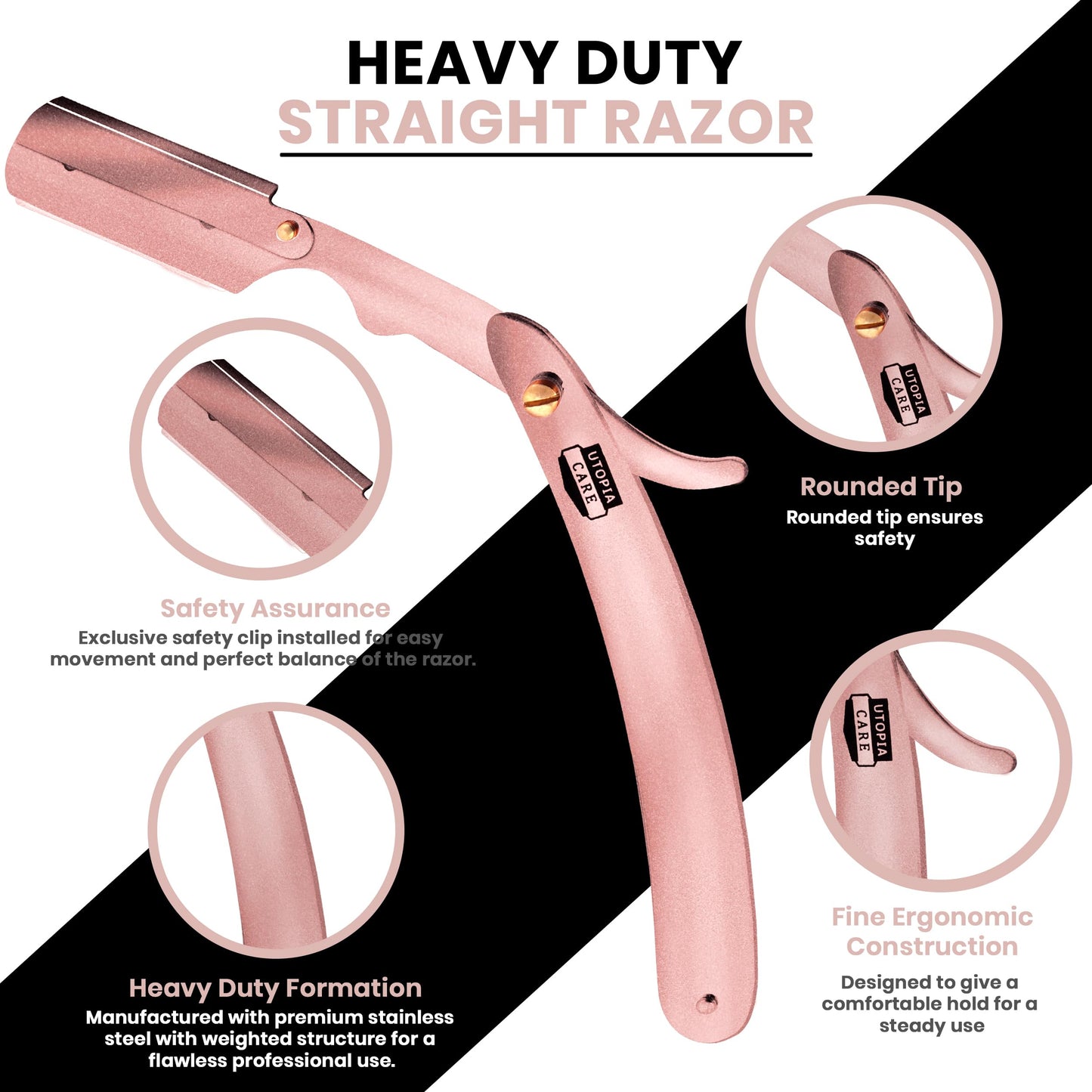 Utopia Care Professional Straight Razor for Men, Barber Straight Edge Razor Safety with 100 Pack Blades, Rose Gold Beauty and Personal Care Utopia Care