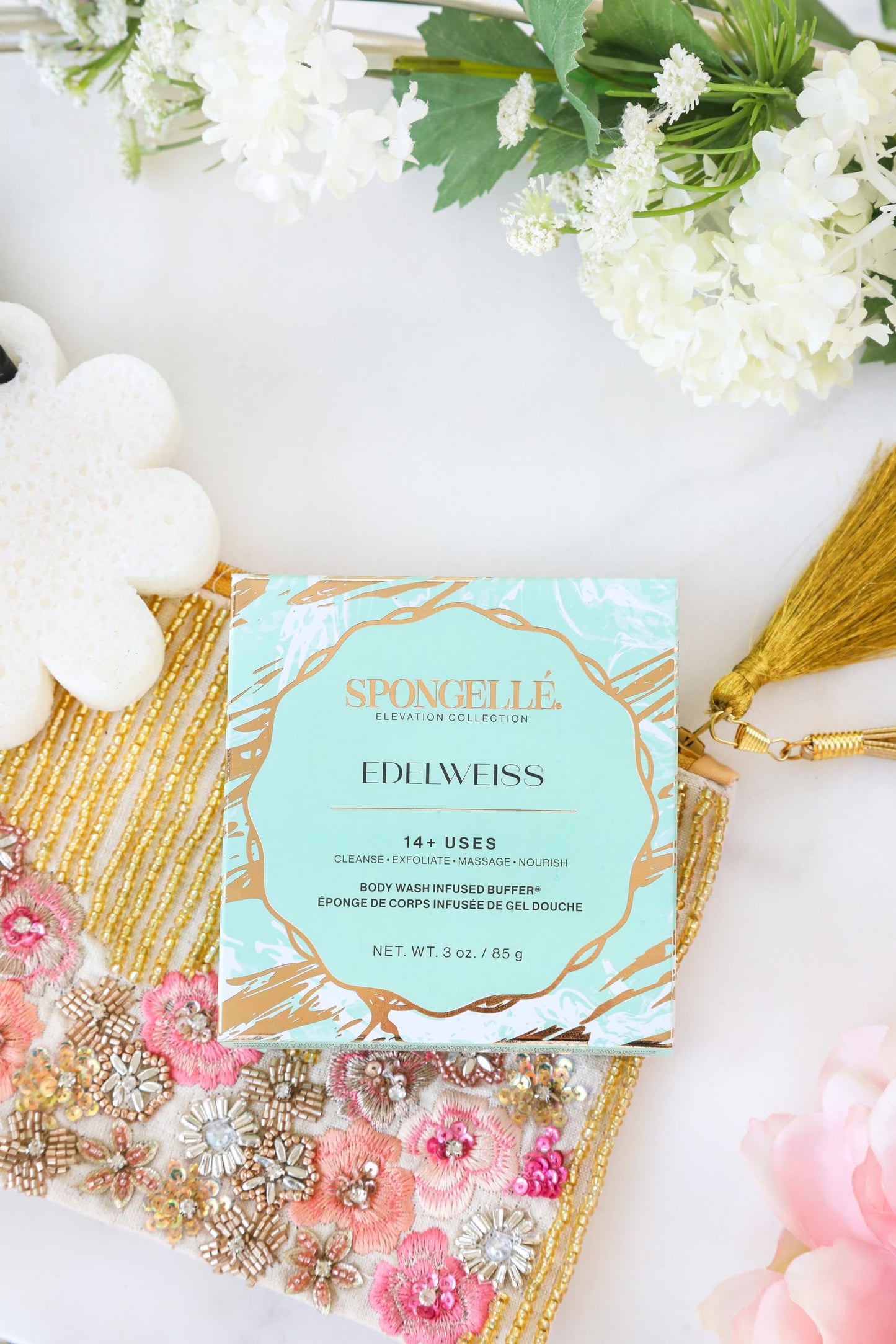 Spongelle Edelweiss Elevation Body Buffer | Bath & Shower Loofah for Women | Cleanse, Exfoliate, and Nourish in one Easy Step | Cruelty-Free, Vegan Beauty & Personal Care SPONGELLÉ