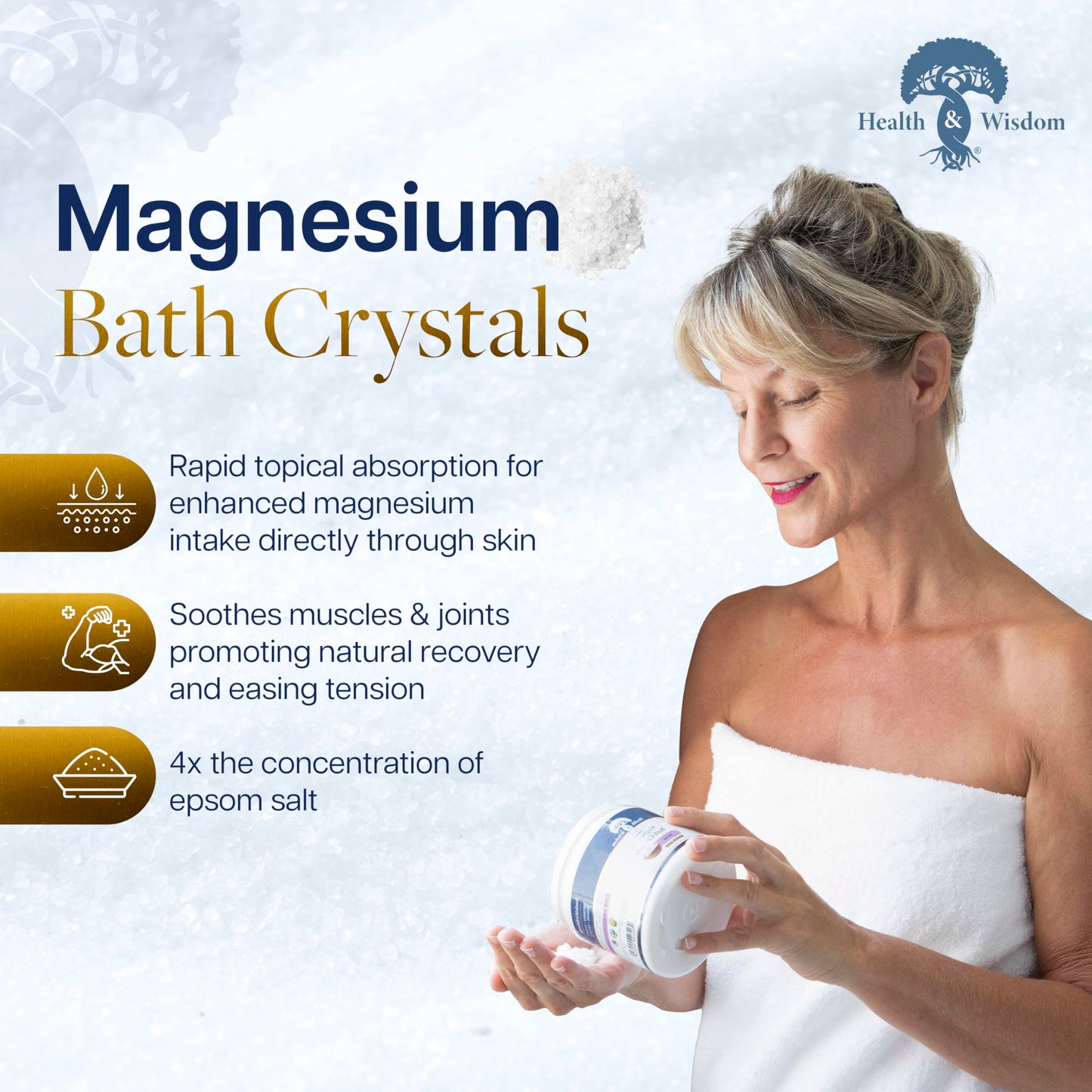 Health and Wisdom Magnesium Bath Crystals - Bath Salts with High Concentration & Enhanced Absorption for Muscle & Joint Relief - Dead Sea Sourced Beauty and Personal Care Health and Wisdom