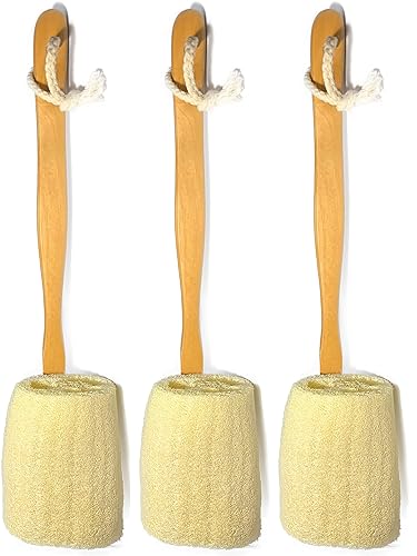 3 Pack Natural Exfoliating Loofah luffa loofa Bath Brush On a Stick - with Long Wooden Handle Back Brush for Men & Women - Shower Sponge Body Back Beauty & Personal Care Mr.Cui'shop