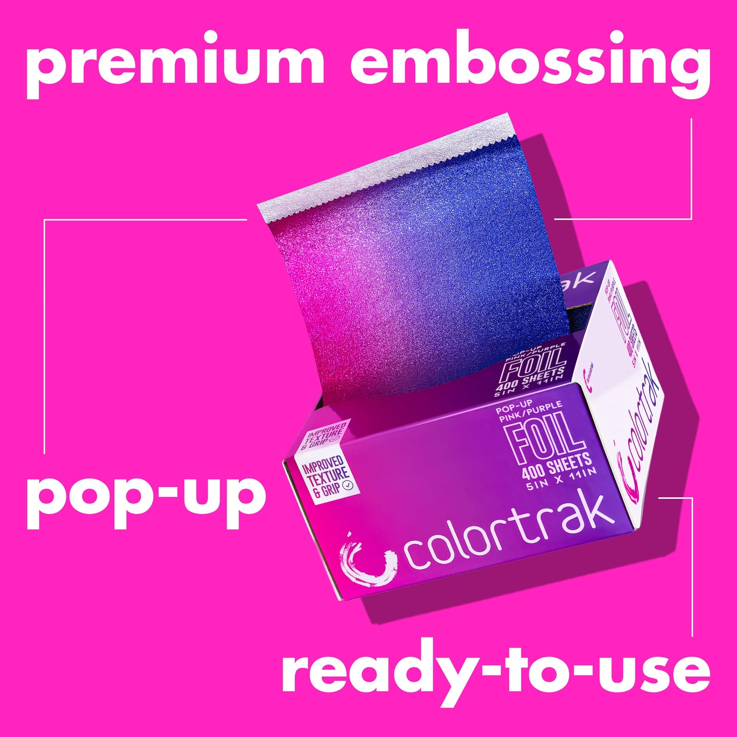 Colortrak Pink/Purple Gradient Pop-up Foil w/Dispenser (400 Count), Pre-cut Sheets, Non-Slip Embossed Texture, 5" x 10.75" Sheets for Hair Foil Beauty & Personal Care Colortrak