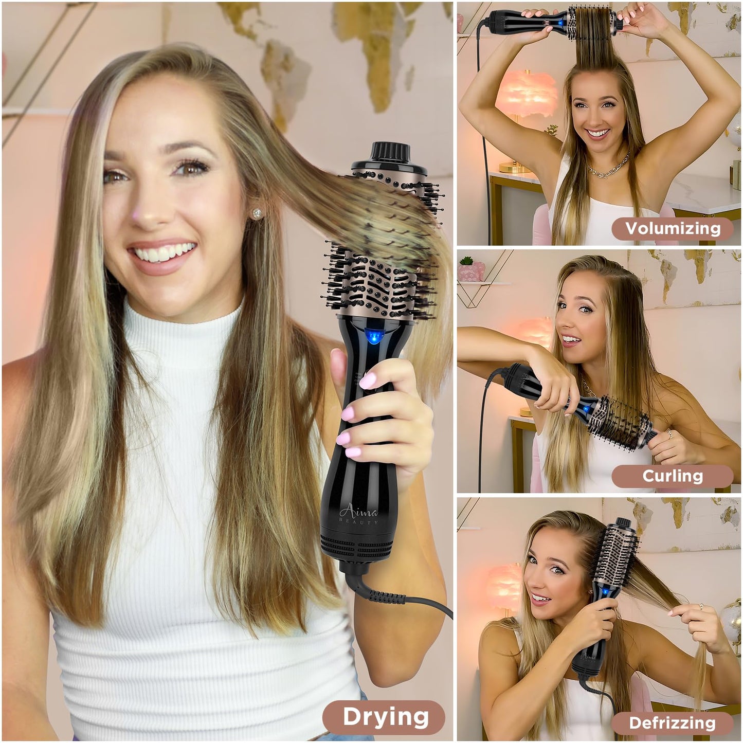 One Step Hair Dryer & Volumizing Hot Air Brush, Blow Dryer, Ceramic Straightener, Curler & Hot Comb 4 in 1 Salon Ionic Brush, Hair Styling Tools Beauty & Personal Care Aima Beauty