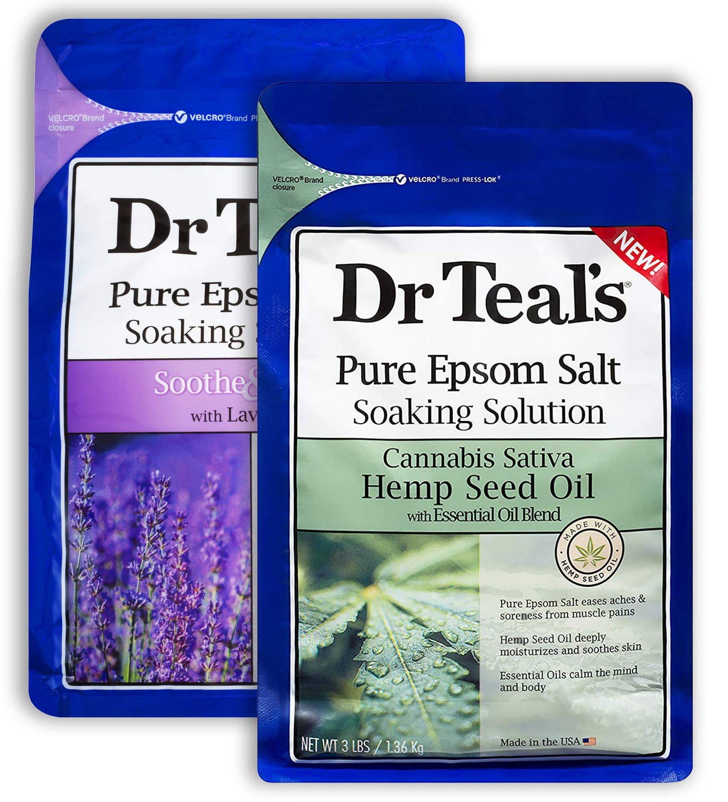 Dr. Teal's Pure Epsom Salt Soaking Solution Gift Set (2 Pack, 3lbs ea.) - Soothe & Sleep Lavender, Cannabis Sativa Hemp Seed Oil with Essential Oil Beauty and Personal Care Dr Teal's